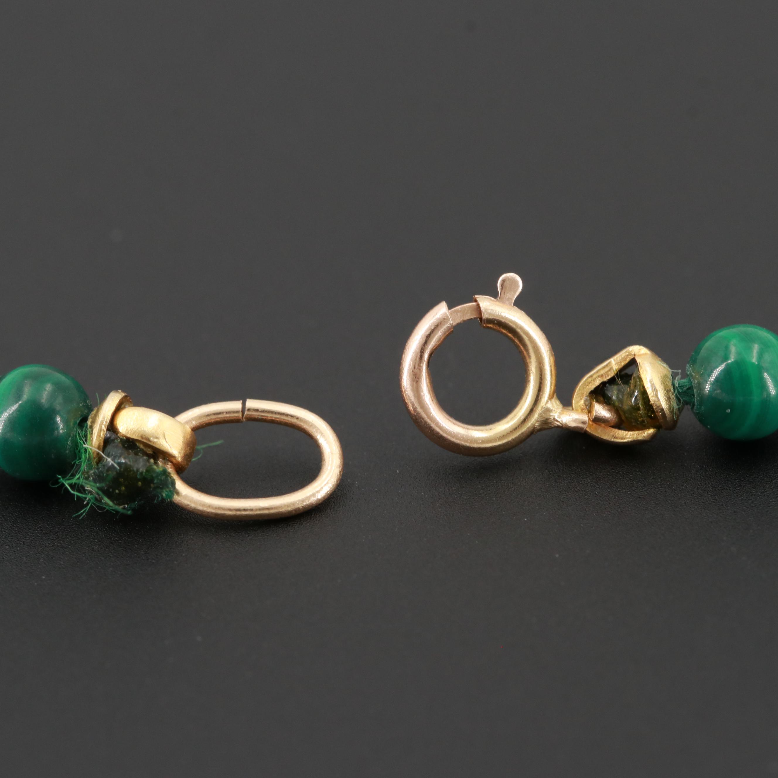 14K Yellow Gold Malachite Bib Necklace