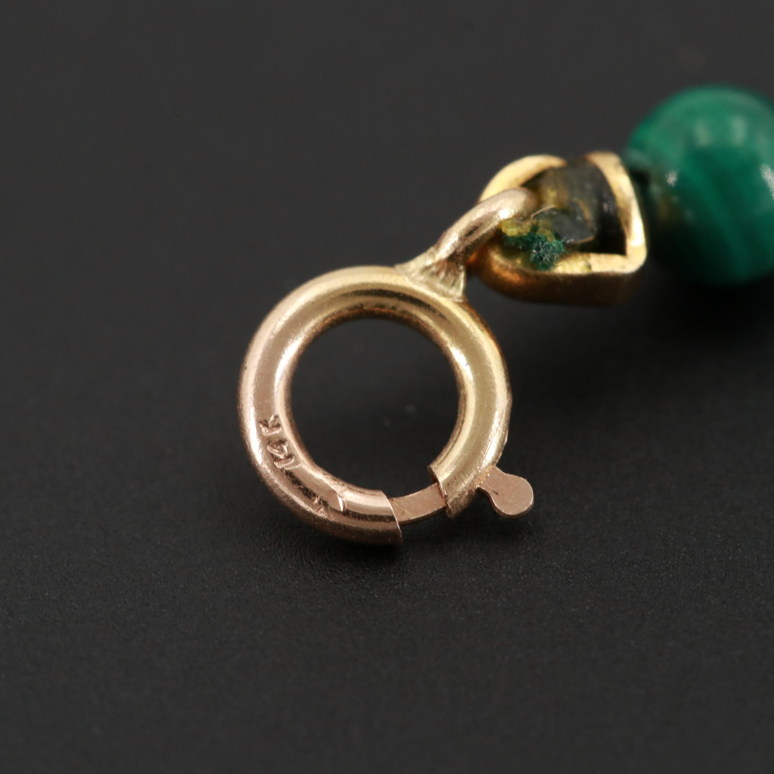 14K Yellow Gold Malachite Bib Necklace