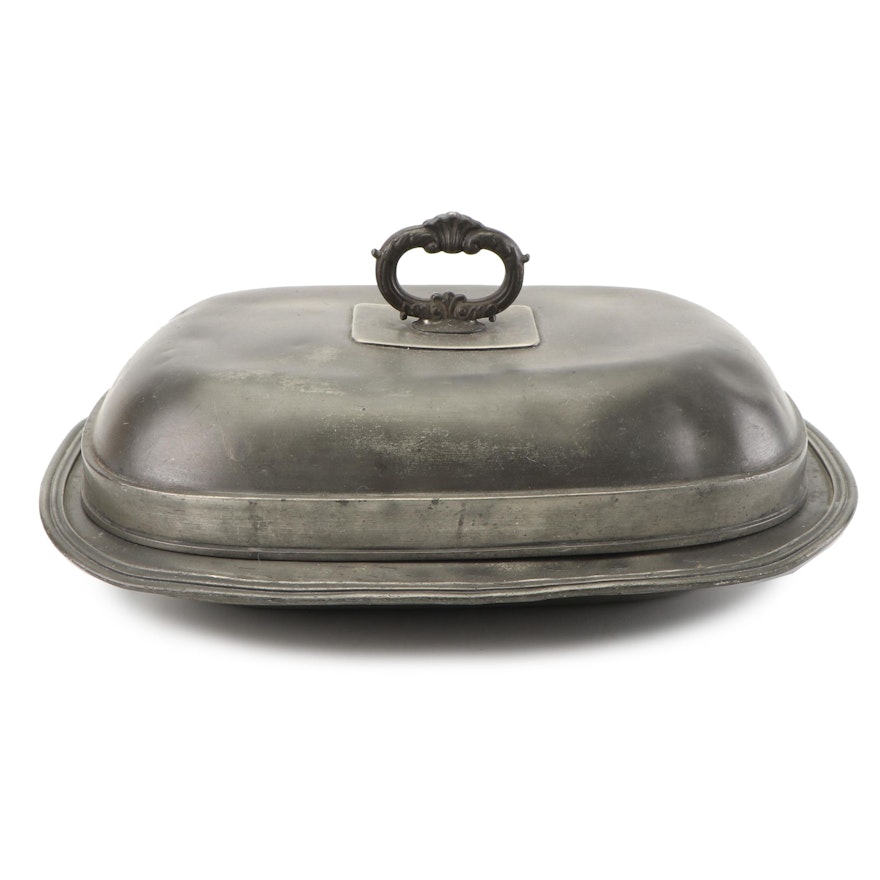 Antique Pewter Covered Vegetable Serving Dish