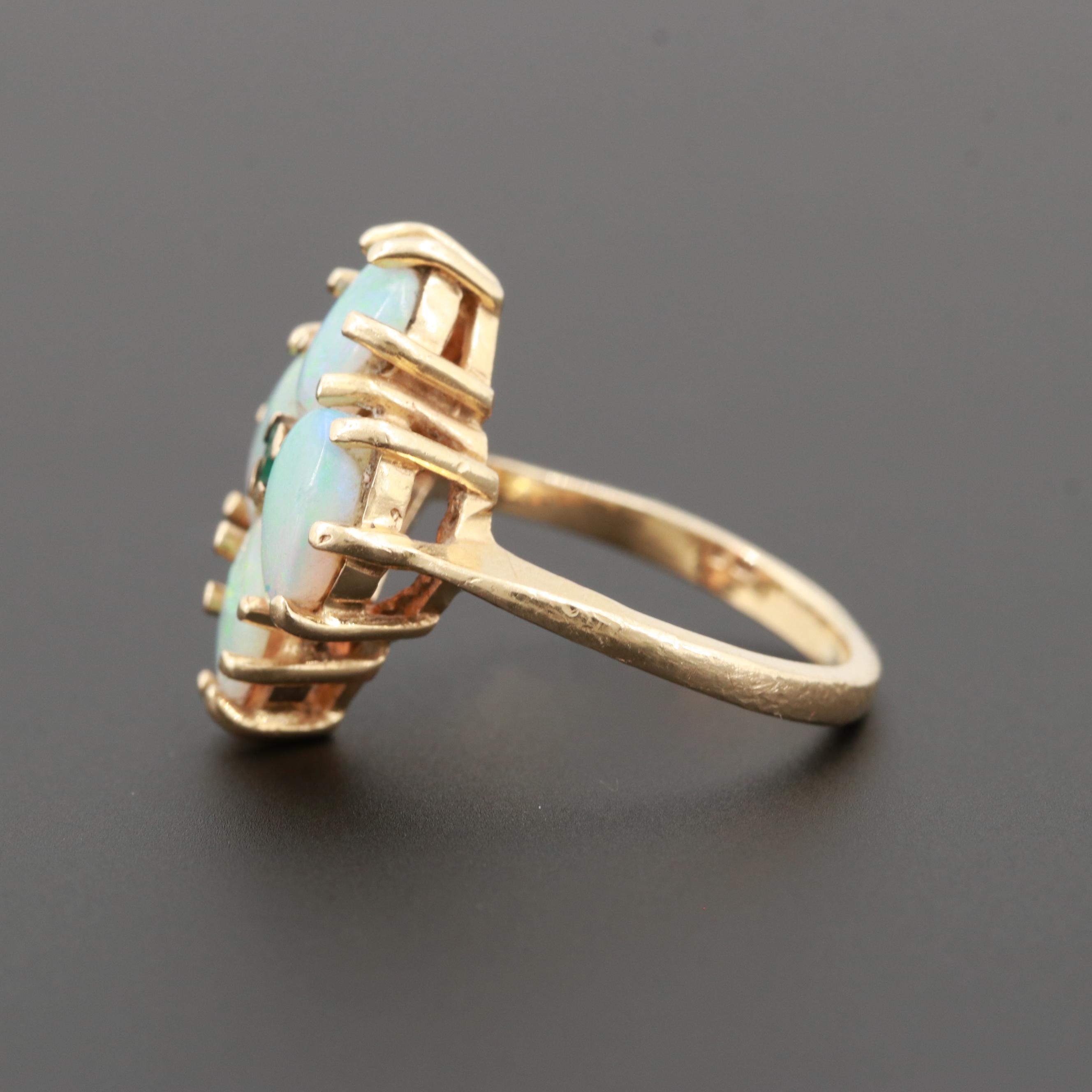 14K Yellow Gold Opal and Emerald Ring