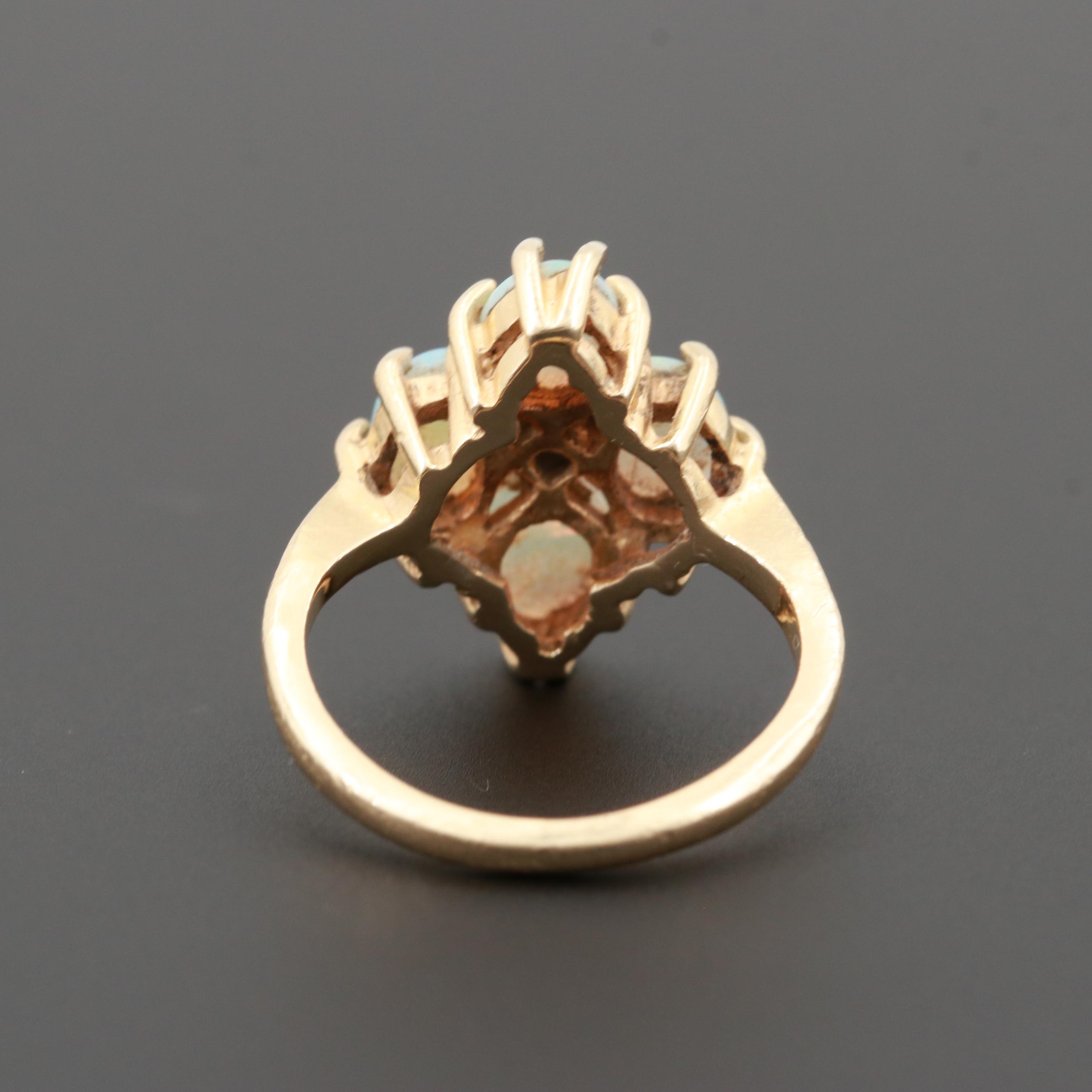 14K Yellow Gold Opal and Emerald Ring