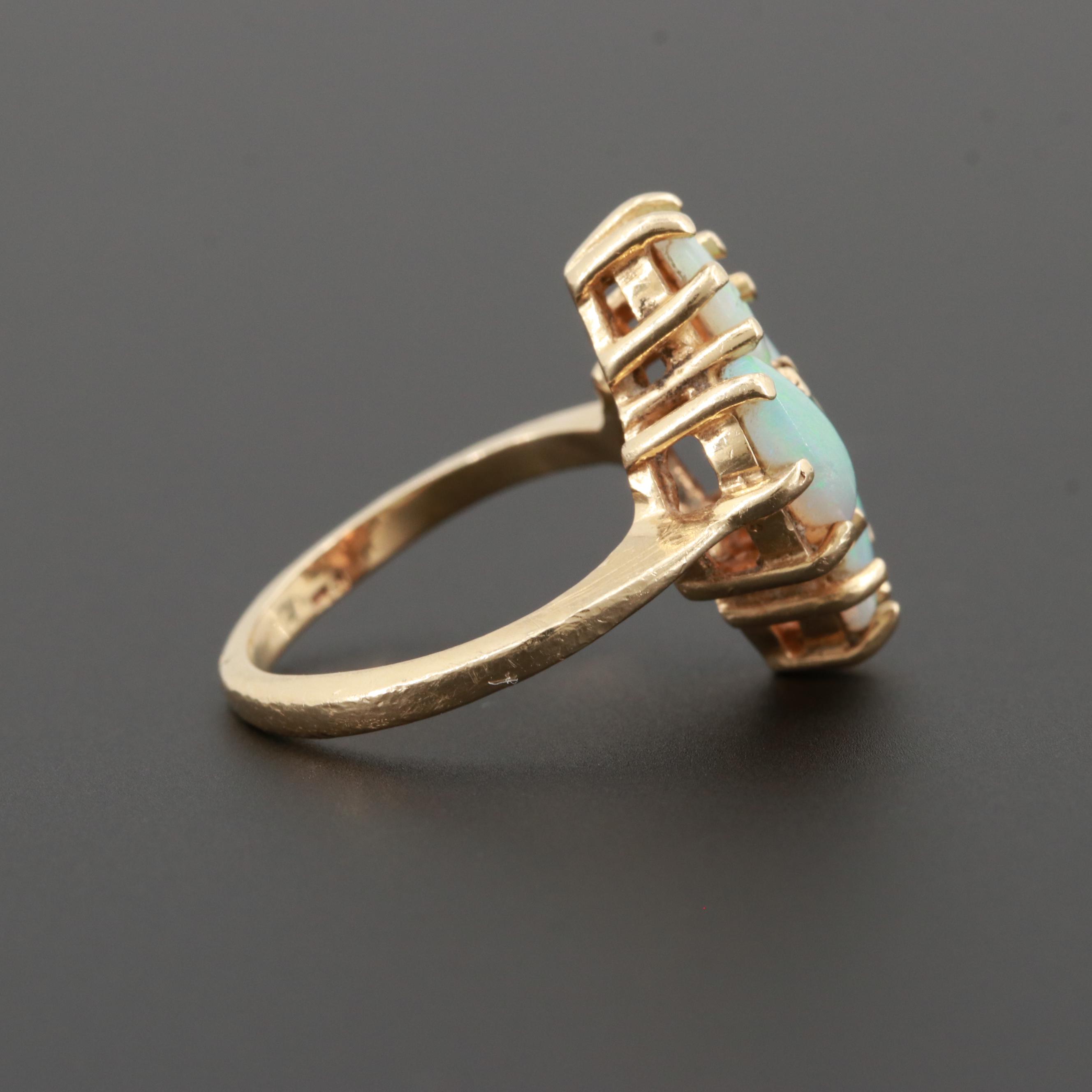 14K Yellow Gold Opal and Emerald Ring