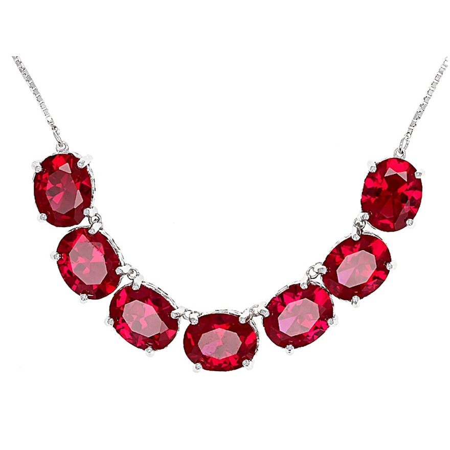 Sterling Silver Synthetic Ruby Necklace