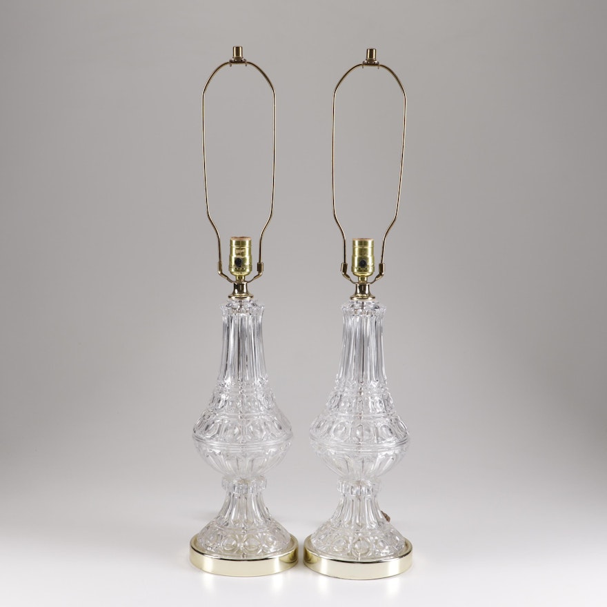 Pressed Glass Table Lamps, Mid 20th Century