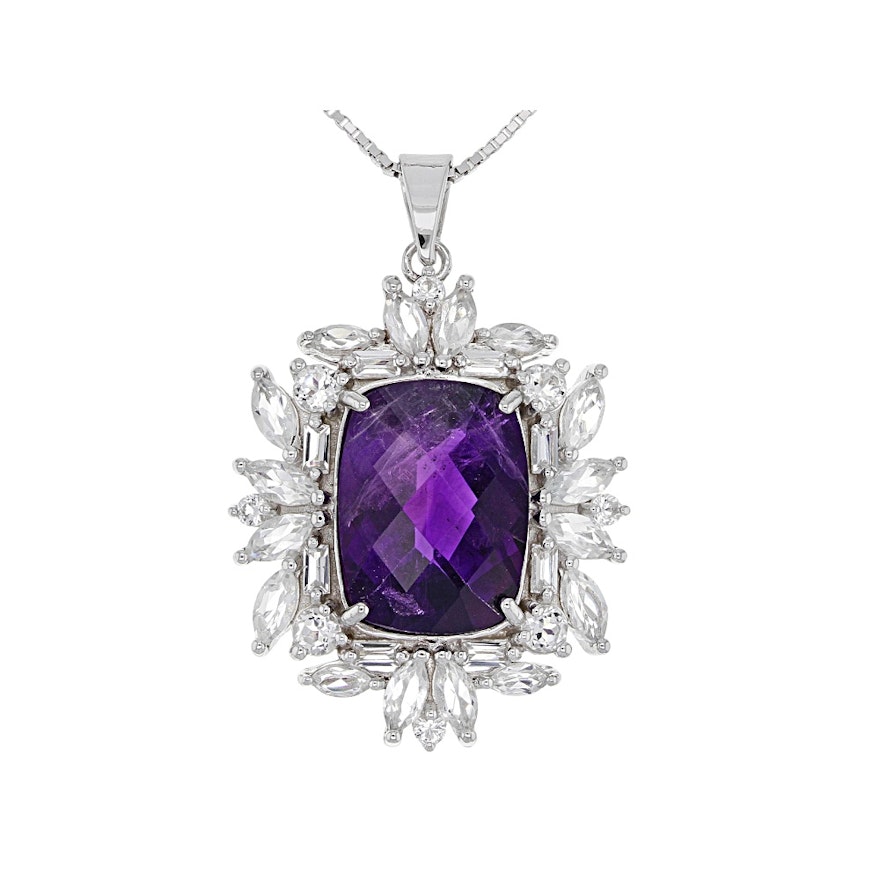 Sterling Silver Amethyst and Topaz Pendant with Chain