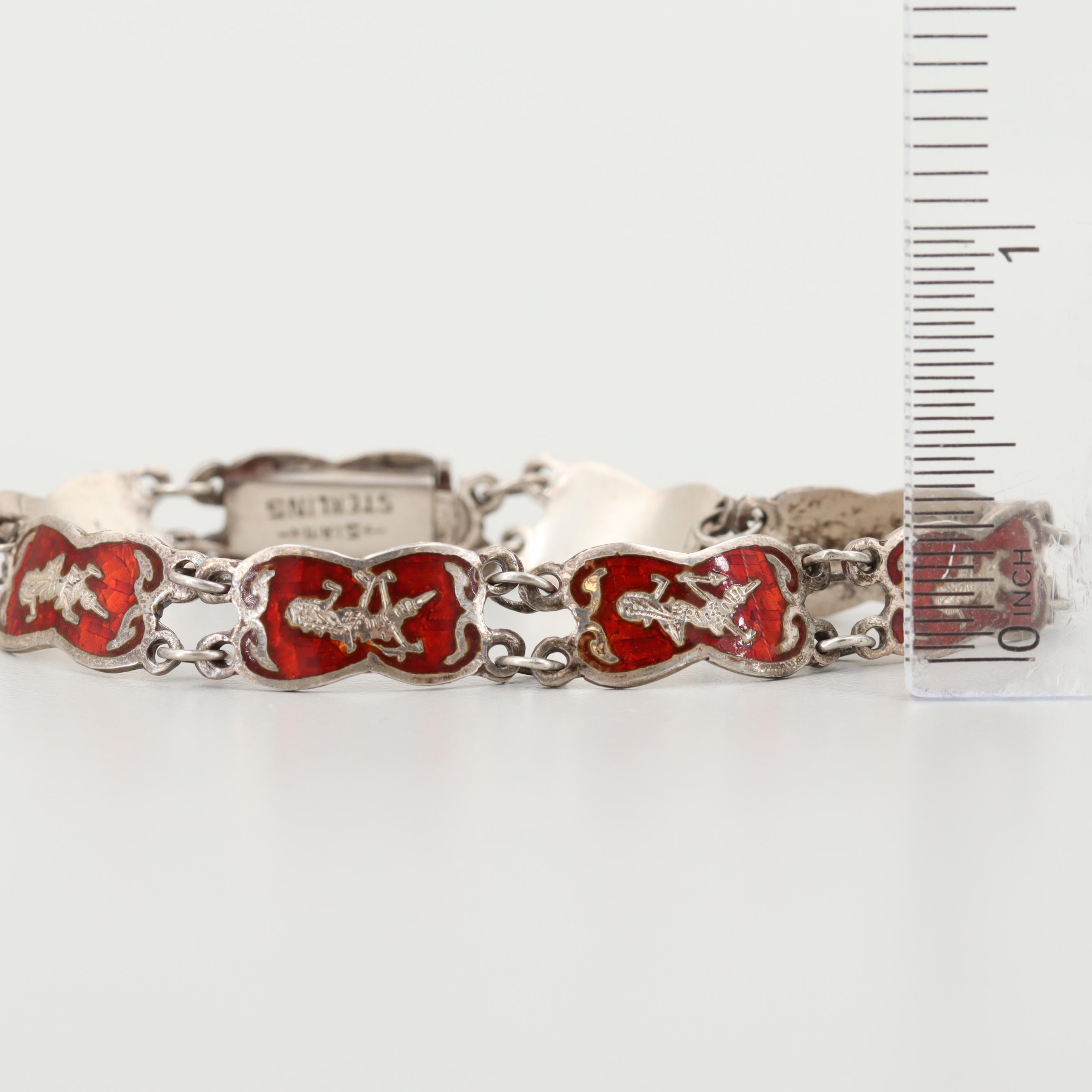 Vintage Thai Sterling Silver Guilloche Enamel Bracelet