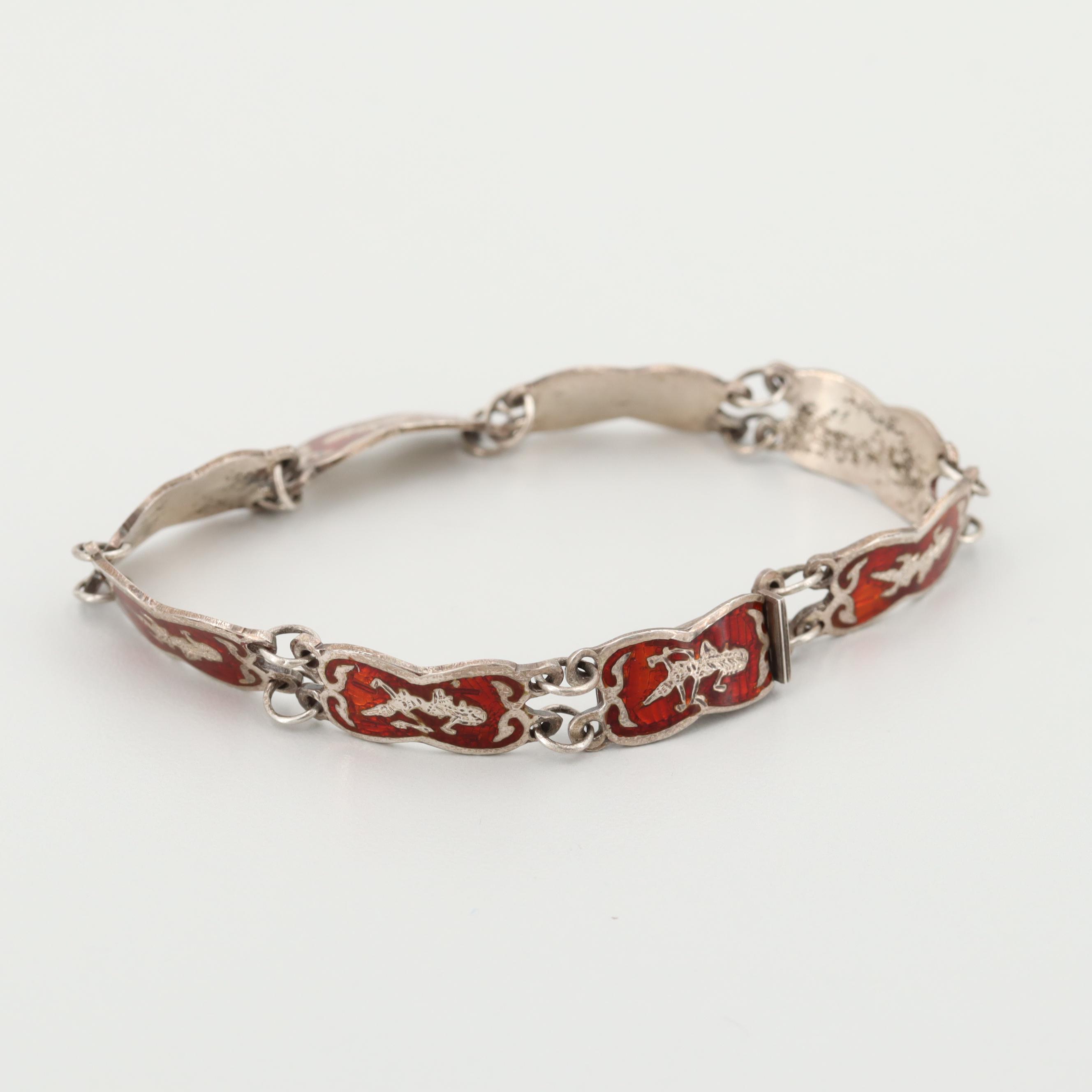 Vintage Thai Sterling Silver Guilloche Enamel Bracelet