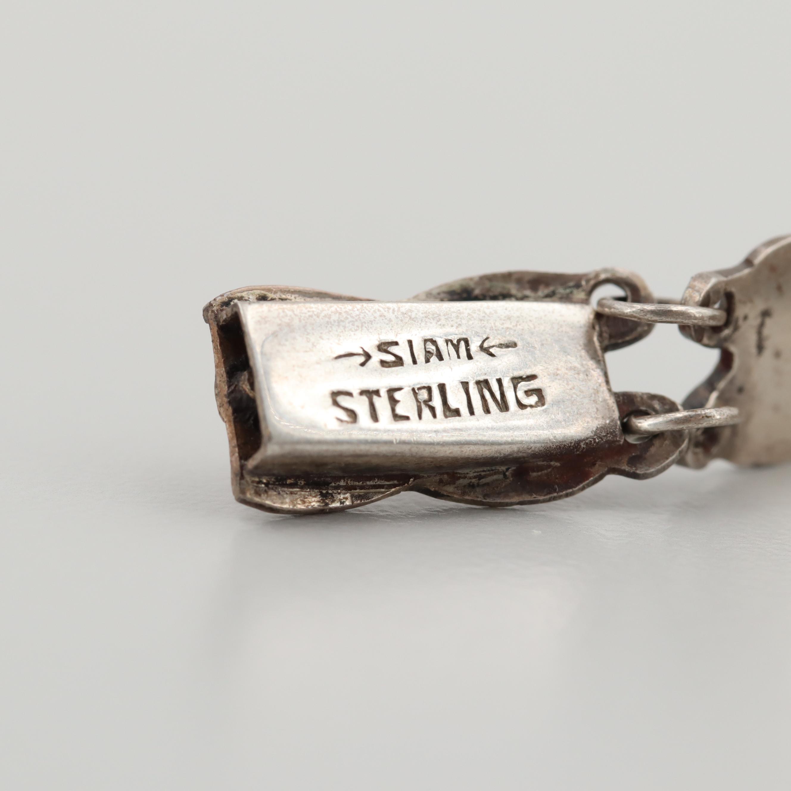 Vintage Thai Sterling Silver Guilloche Enamel Bracelet