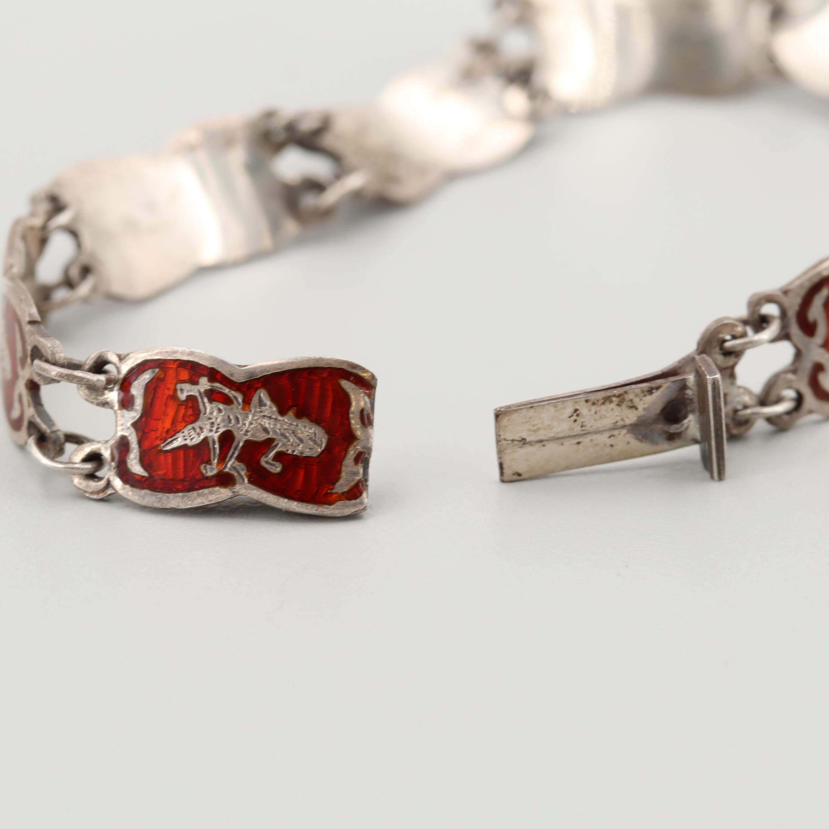 Vintage Thai Sterling Silver Guilloche Enamel Bracelet