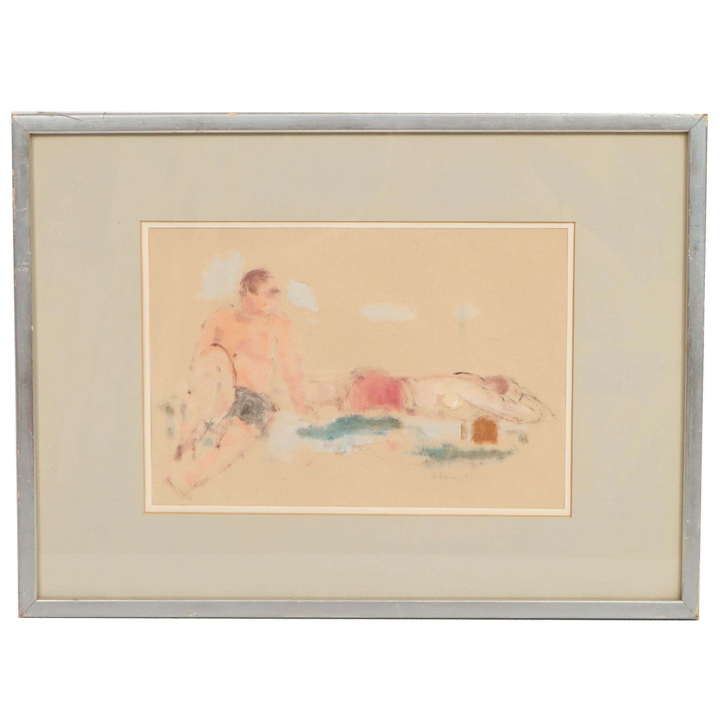 Maher Pastel Drawing of a Beach Scene