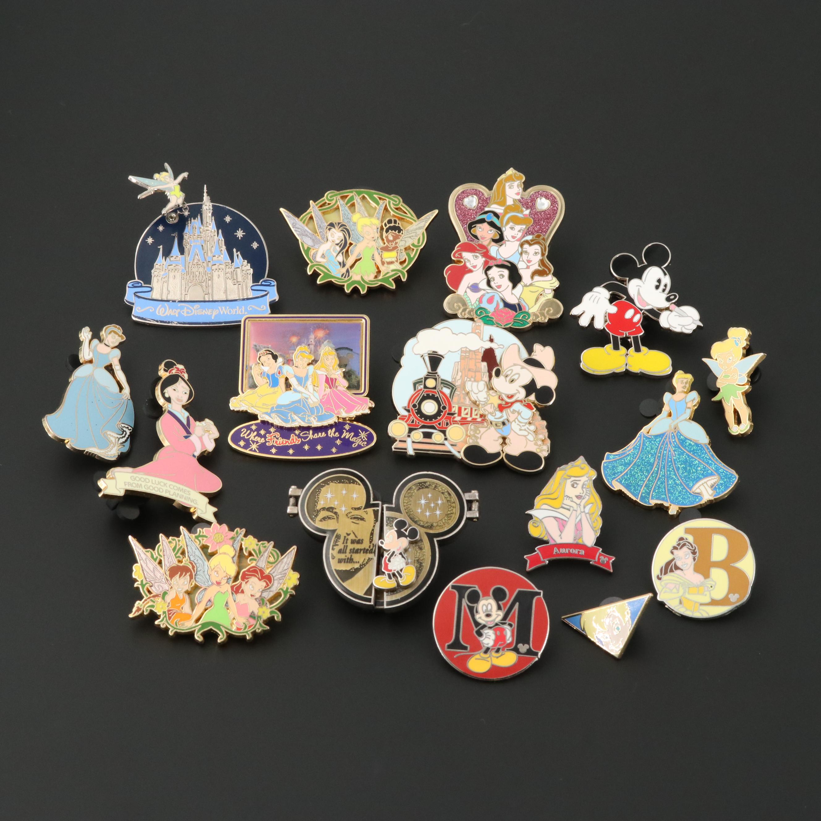 Disney Gold Tone Enamel Collection of Trading Pins