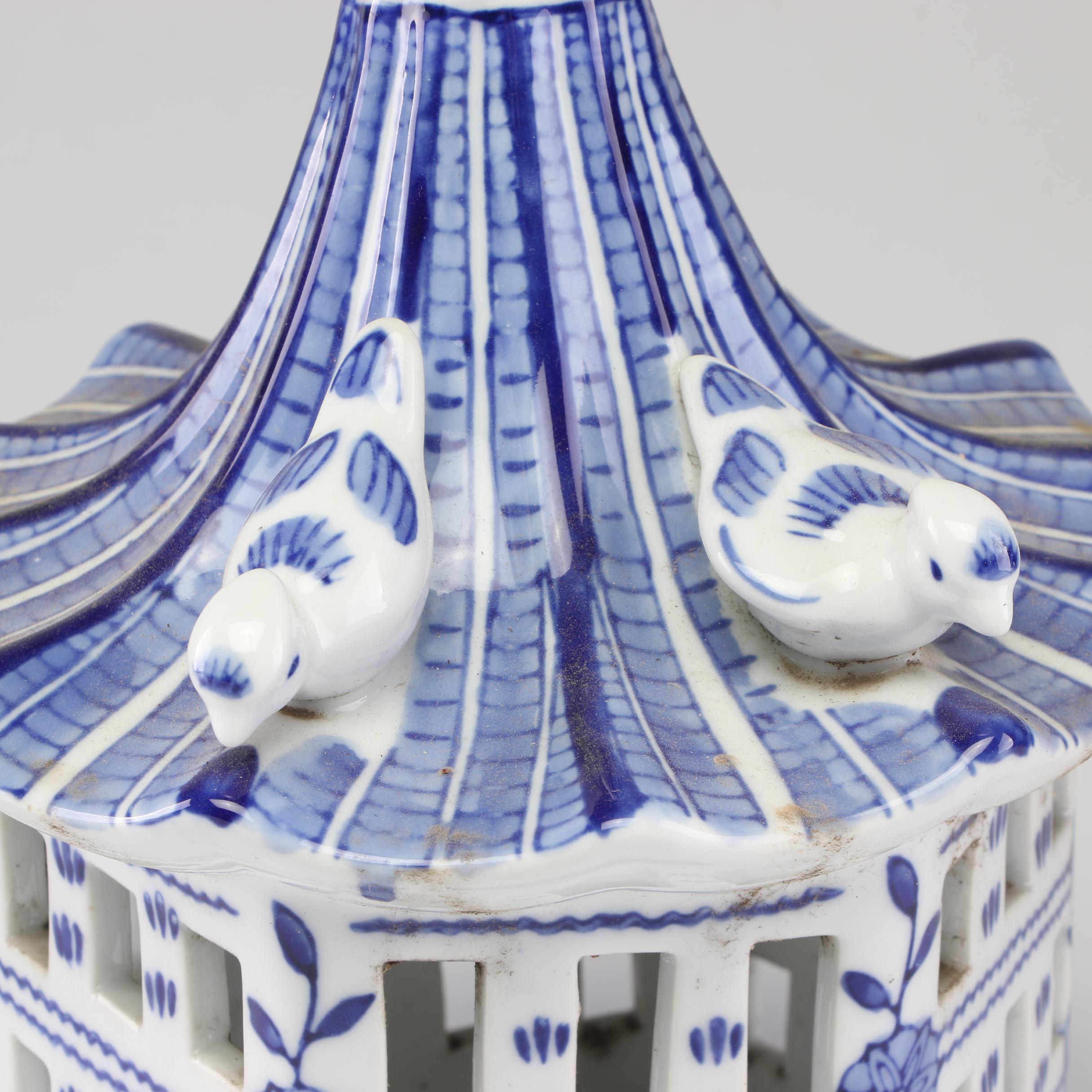 Chinese Blue and White Porcelain Hanging Bird House, Late 20th Century