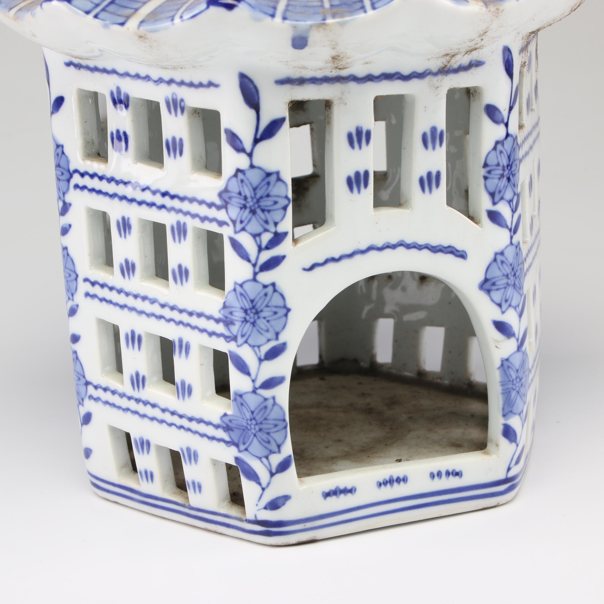 Chinese Blue and White Porcelain Hanging Bird House, Late 20th Century