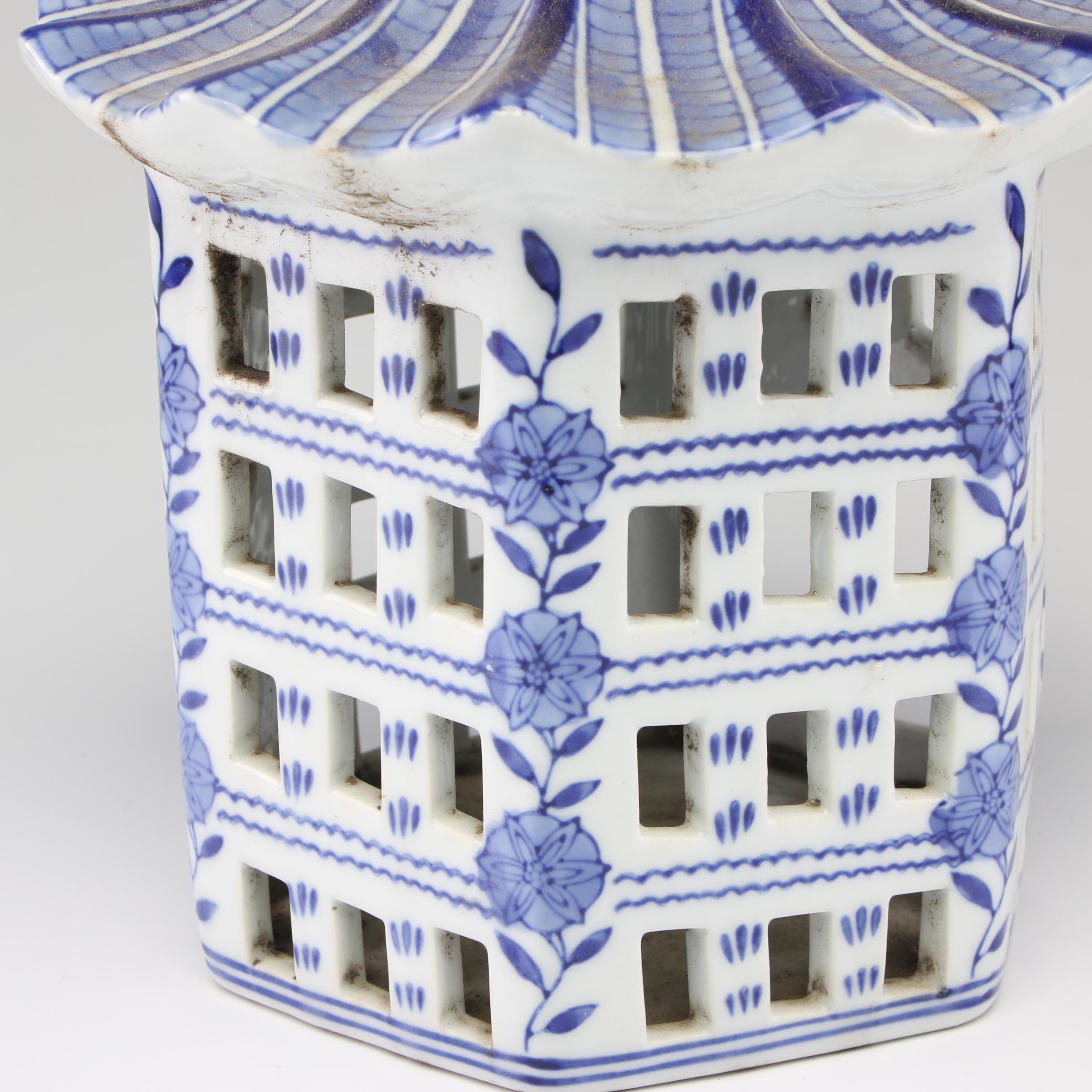 Chinese Blue and White Porcelain Hanging Bird House, Late 20th Century