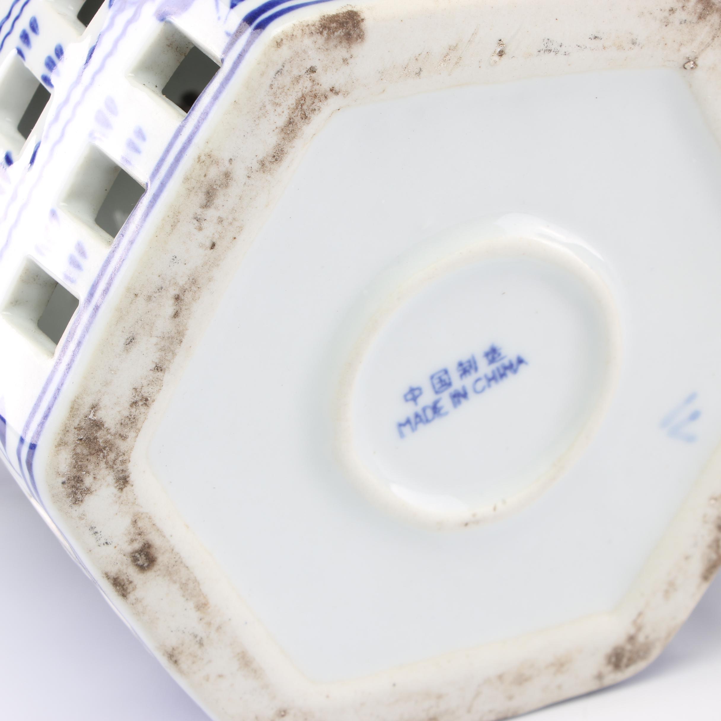 Chinese Blue and White Porcelain Hanging Bird House, Late 20th Century