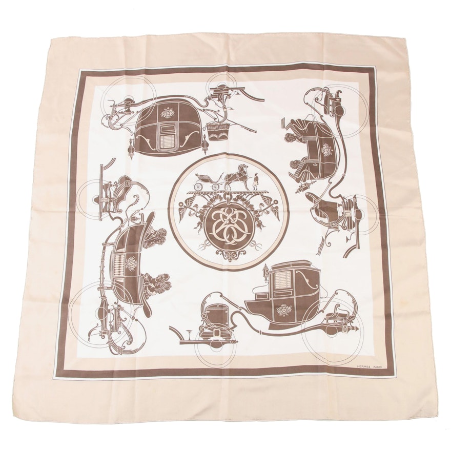 Hermès Paris "Ex-Libris" Silk Twill Scarf Designed by Hugo Grygkar, Vintage