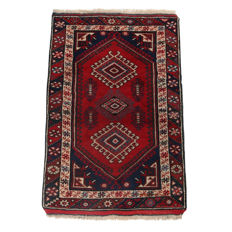 2'6 x 3'11 Hand-Knotted Turkish Caucasian Kazak Wool Rug