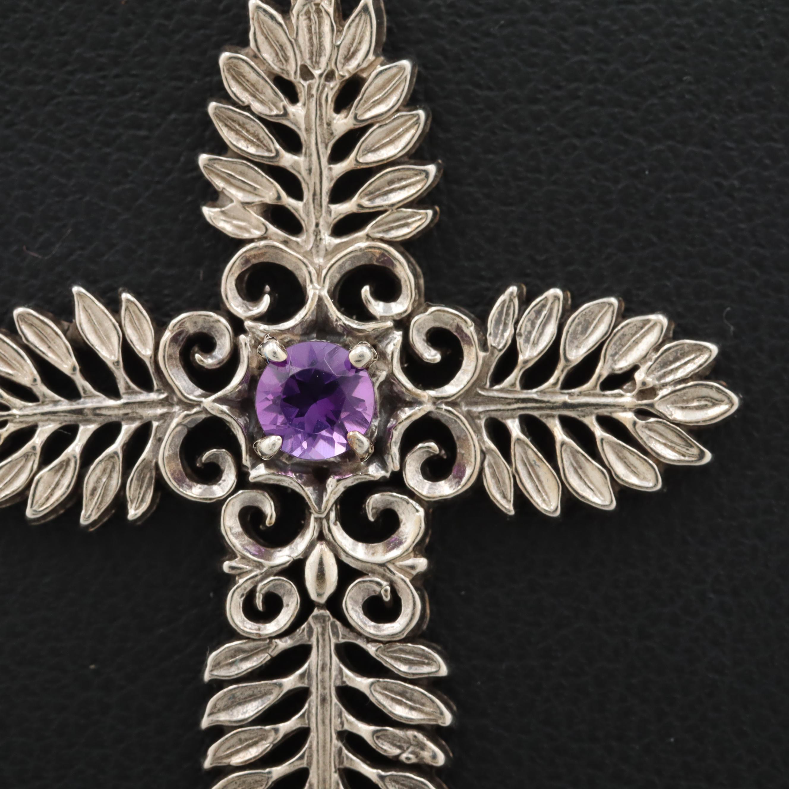Sterling Silver Amethyst Cross Pendant Necklace