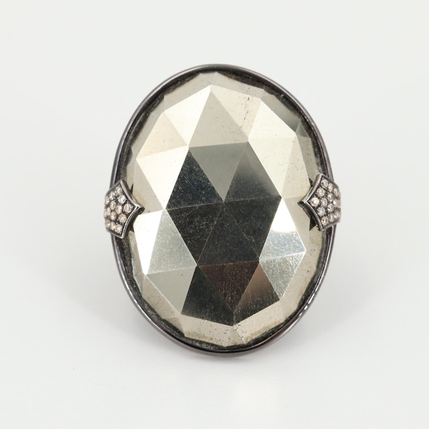 Sterling Silver Pyrite Ring with Diamond Accents