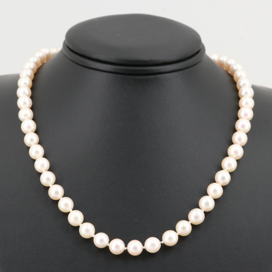 14K White Gold Cultured Pearl Necklace