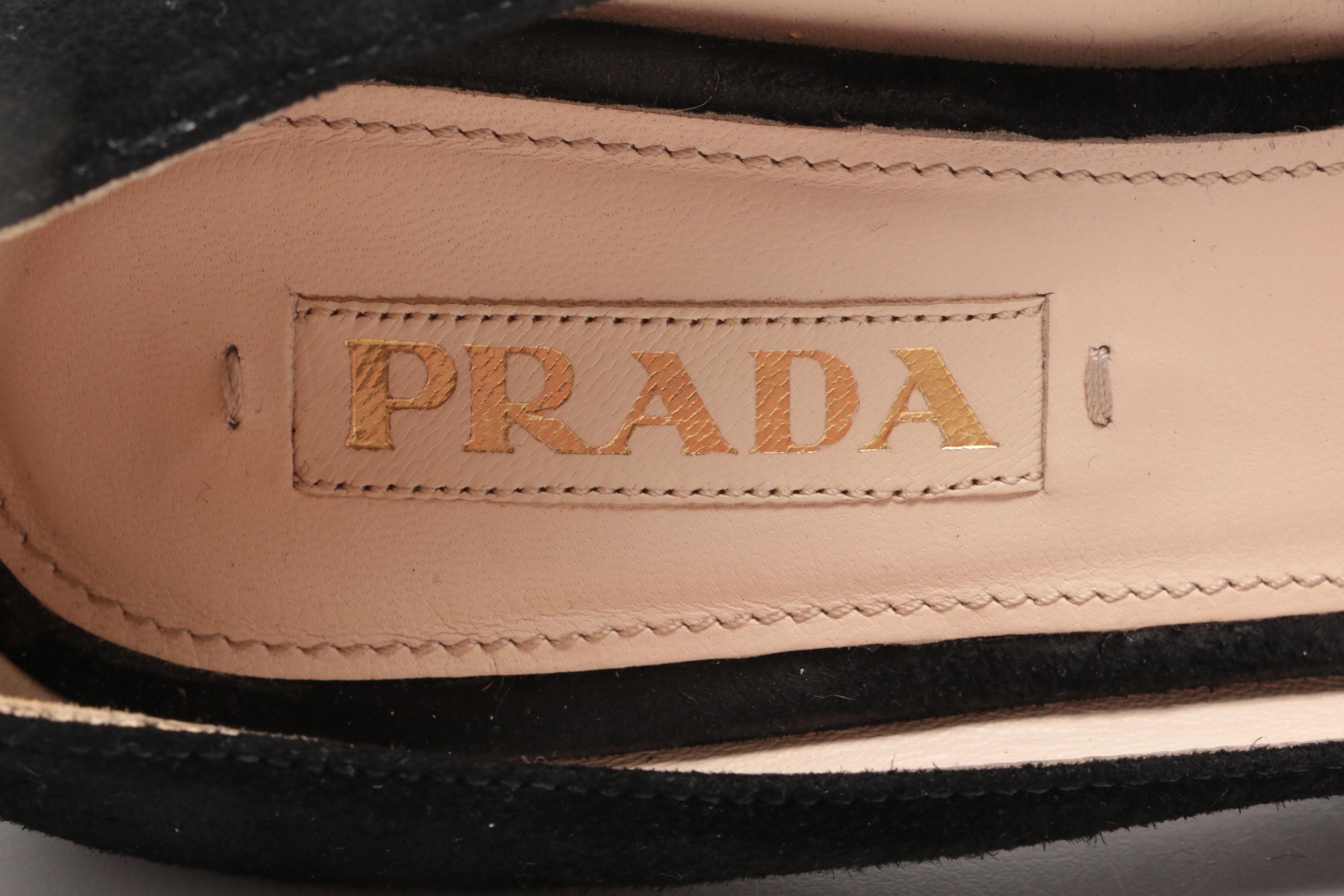 Prada Black Suede Pumps with Patent Leather Bow