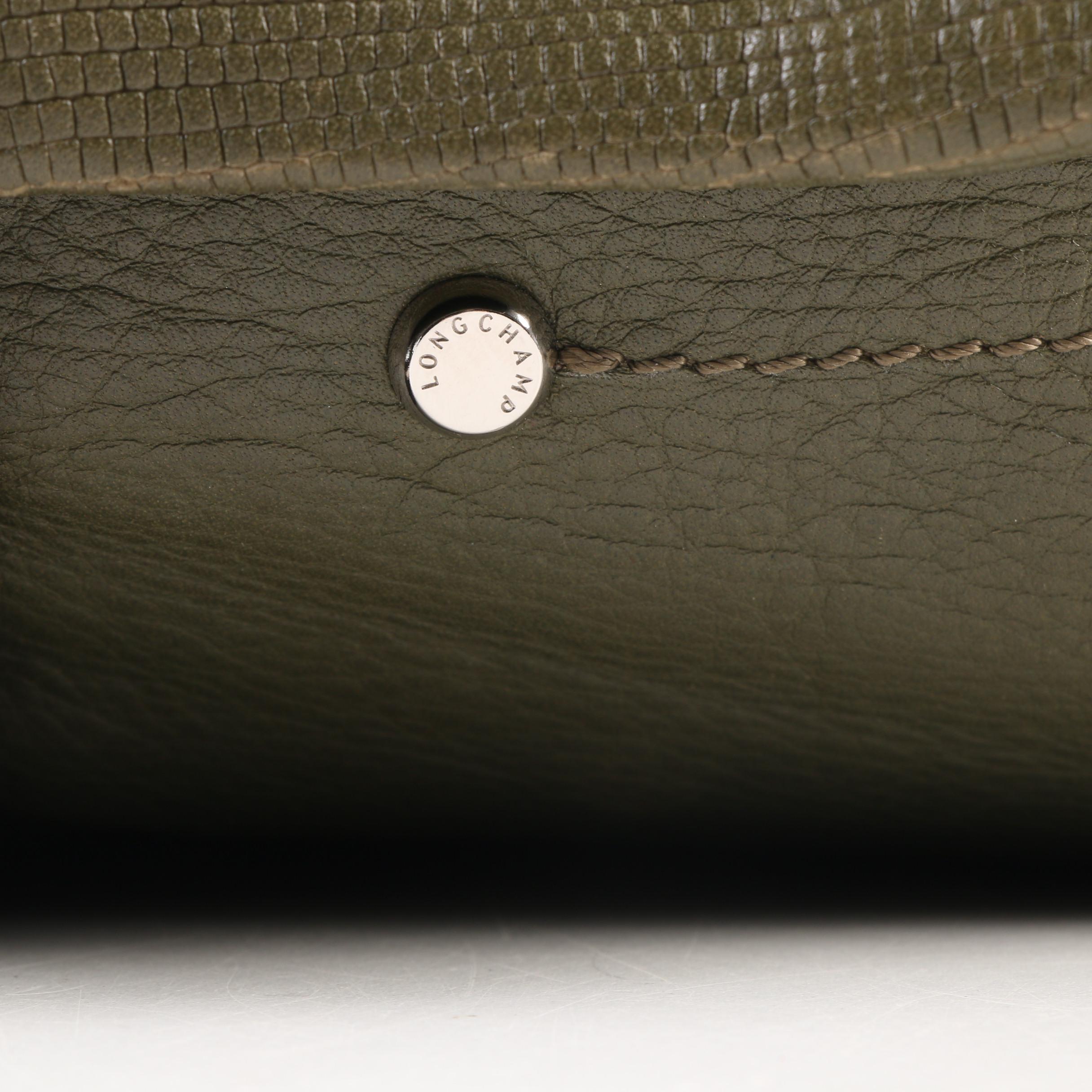 Longchamp Balzane Roots Satchel in Olive Green Leather with Brown Leather Handle