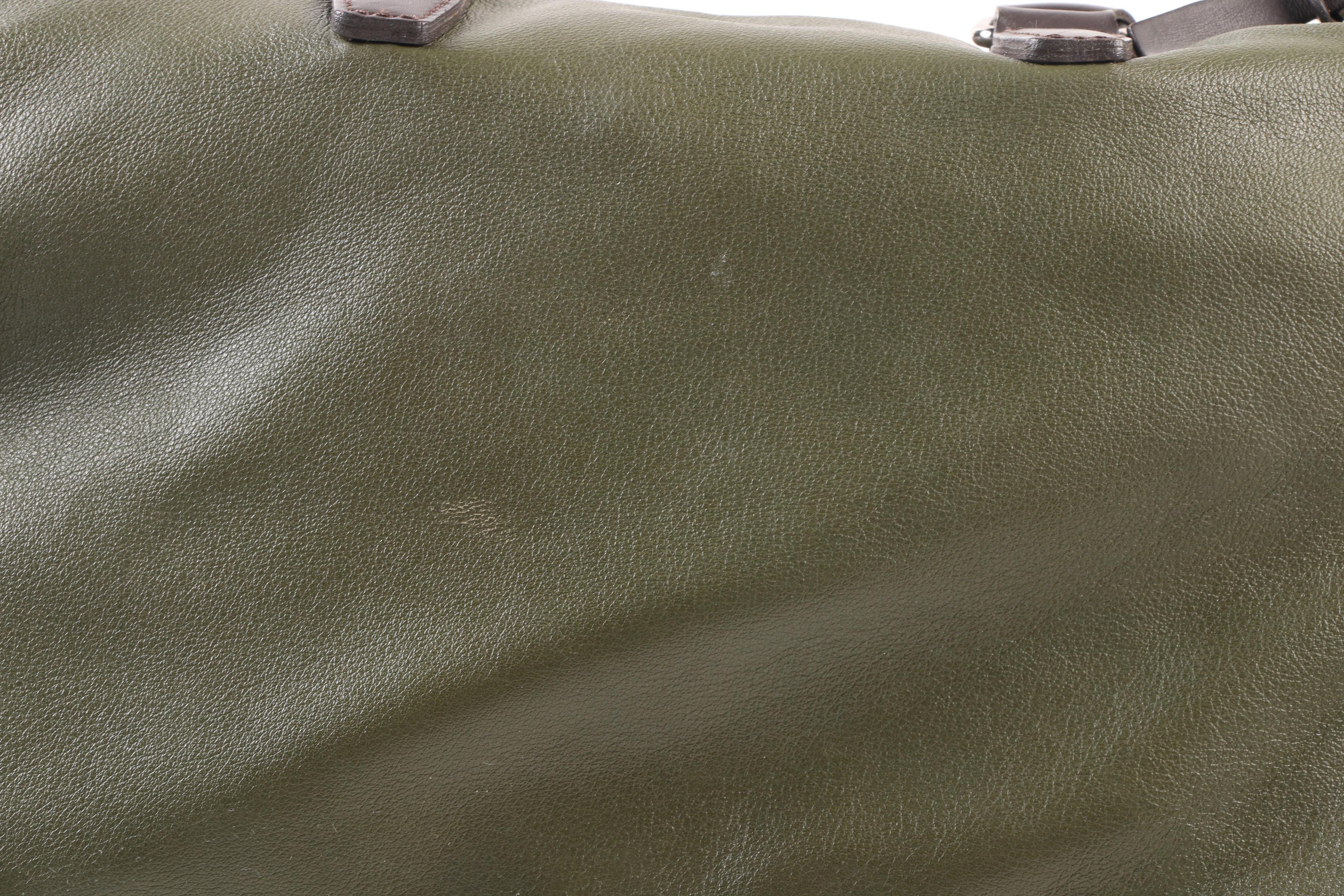 Longchamp Balzane Roots Satchel in Olive Green Leather with Brown Leather Handle