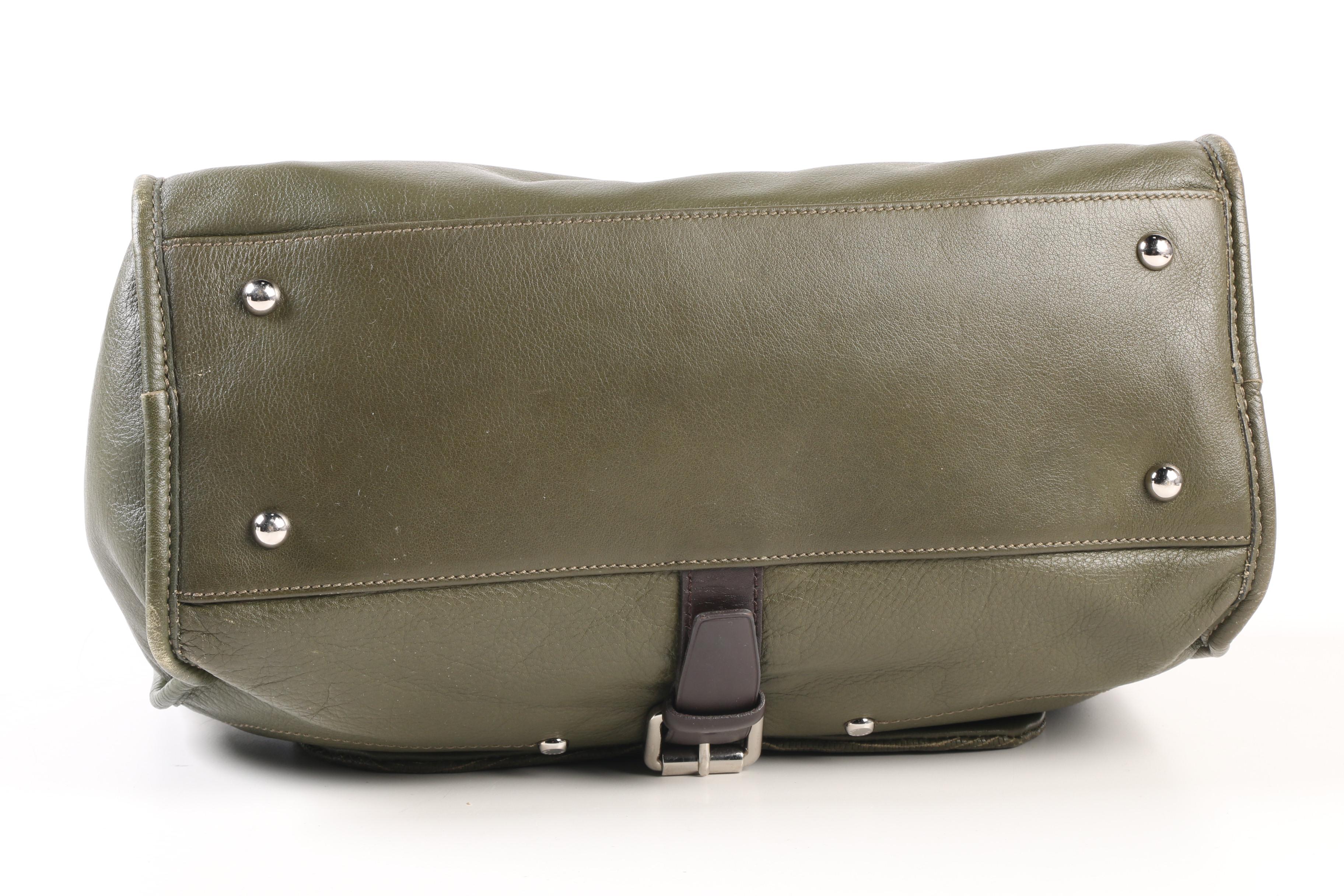 Longchamp Balzane Roots Satchel in Olive Green Leather with Brown Leather Handle