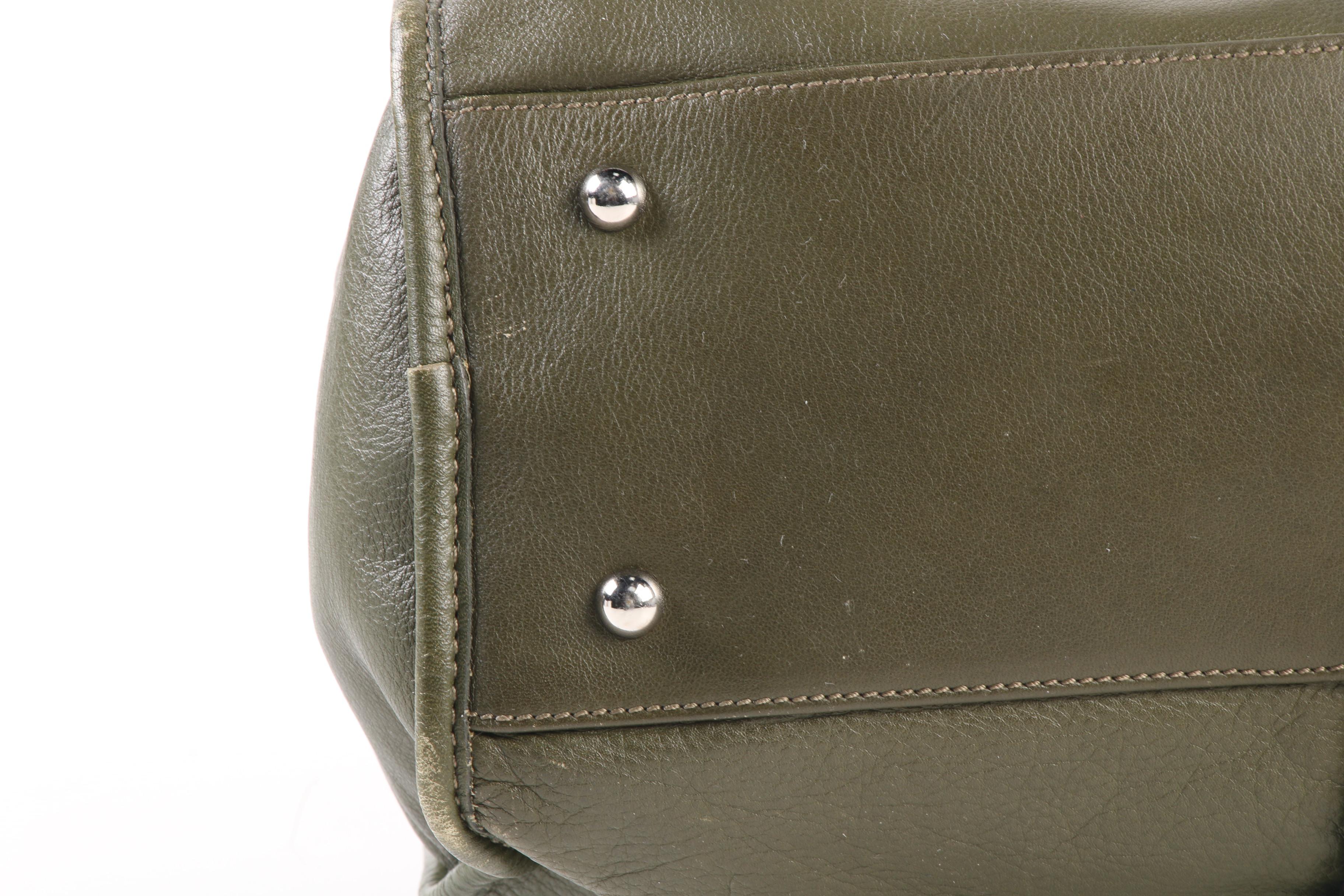 Longchamp Balzane Roots Satchel in Olive Green Leather with Brown Leather Handle