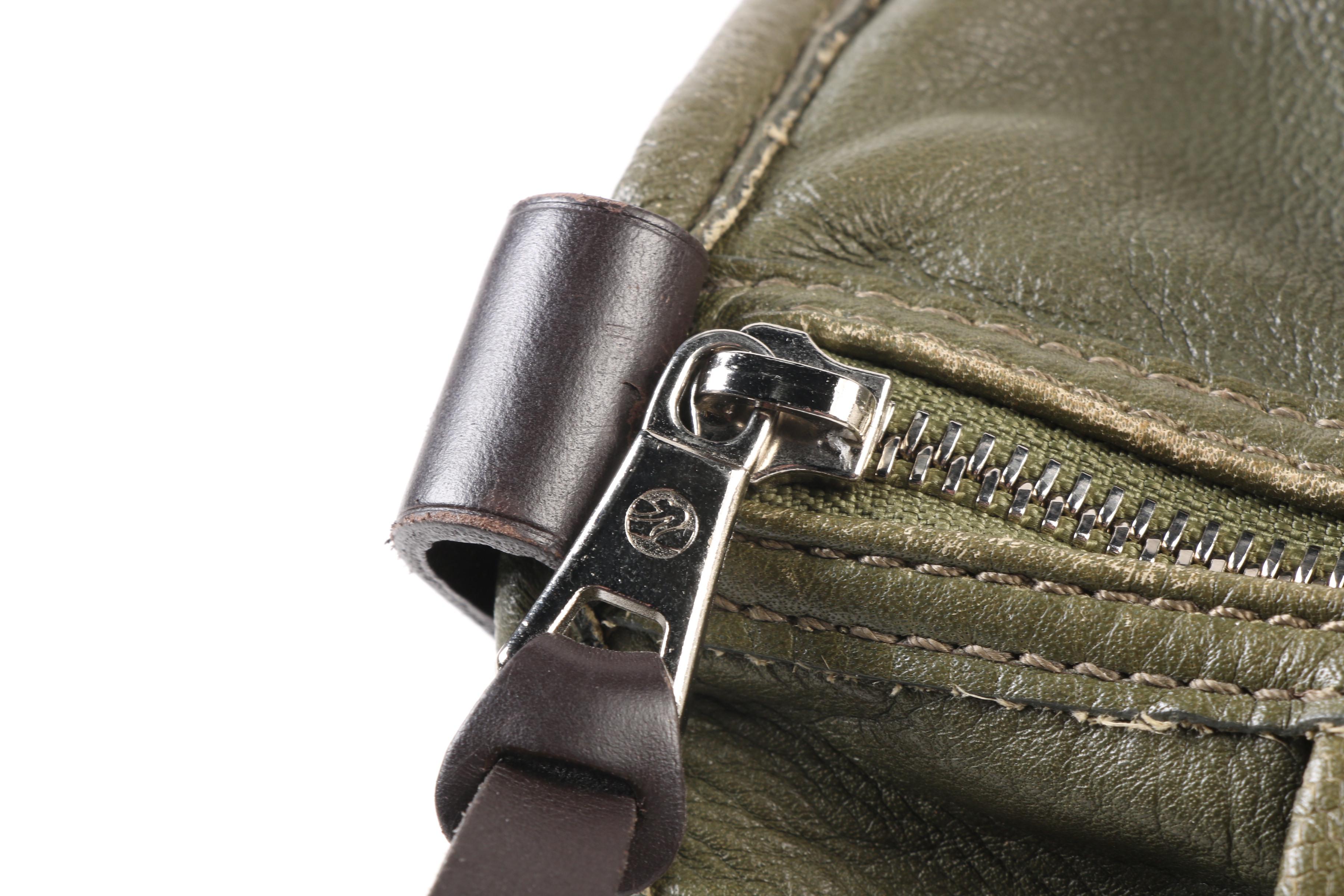 Longchamp Balzane Roots Satchel in Olive Green Leather with Brown Leather Handle