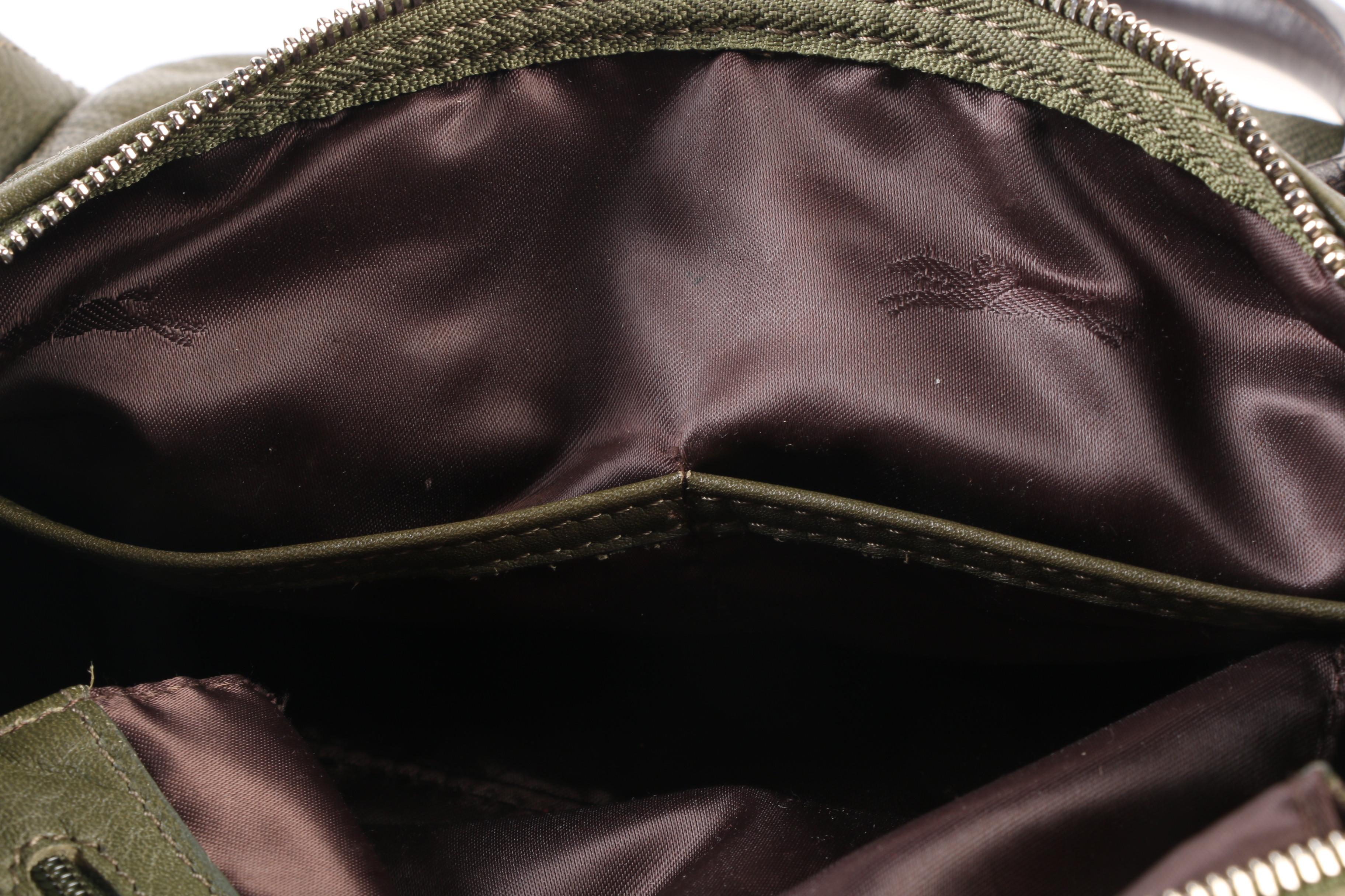 Longchamp Balzane Roots Satchel in Olive Green Leather with Brown Leather Handle