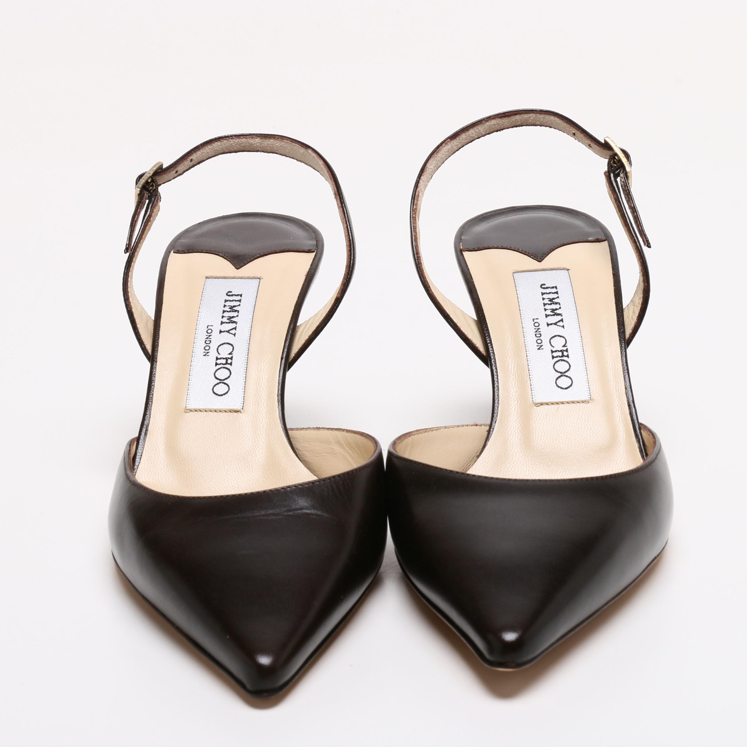 Jimmy Choo London Dark Brown Leather Slingback Heels