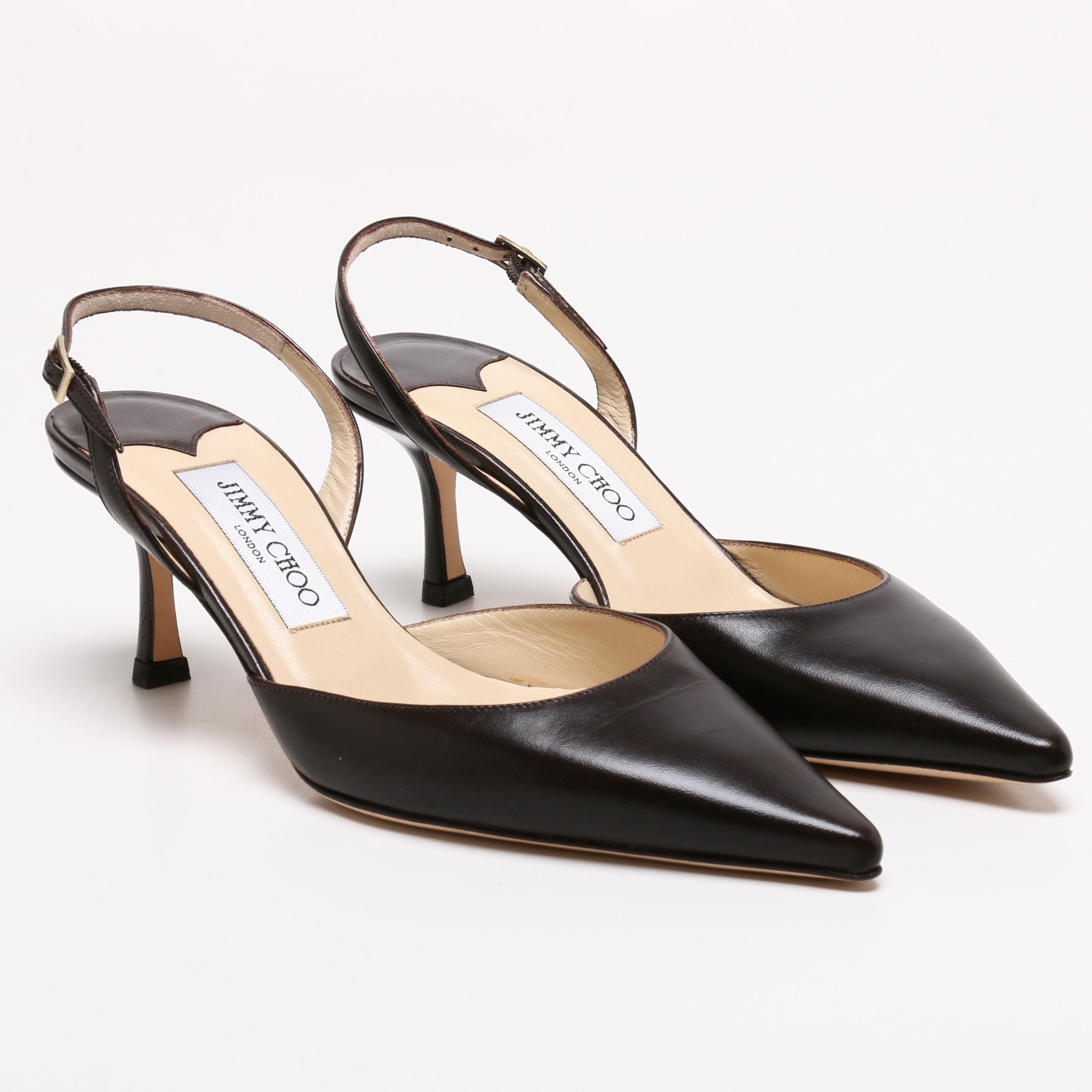 Jimmy Choo London Dark Brown Leather Slingback Heels