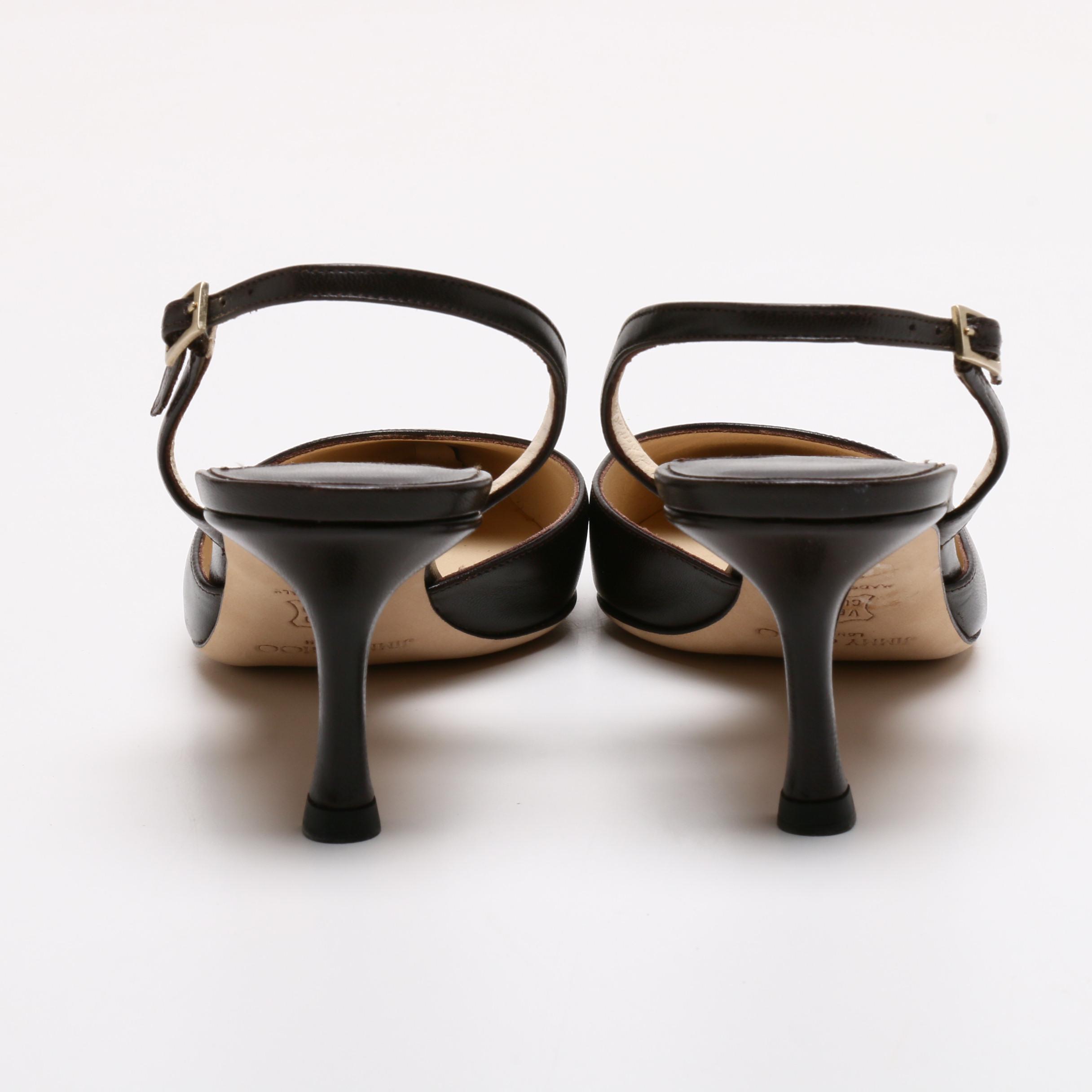 Jimmy Choo London Dark Brown Leather Slingback Heels