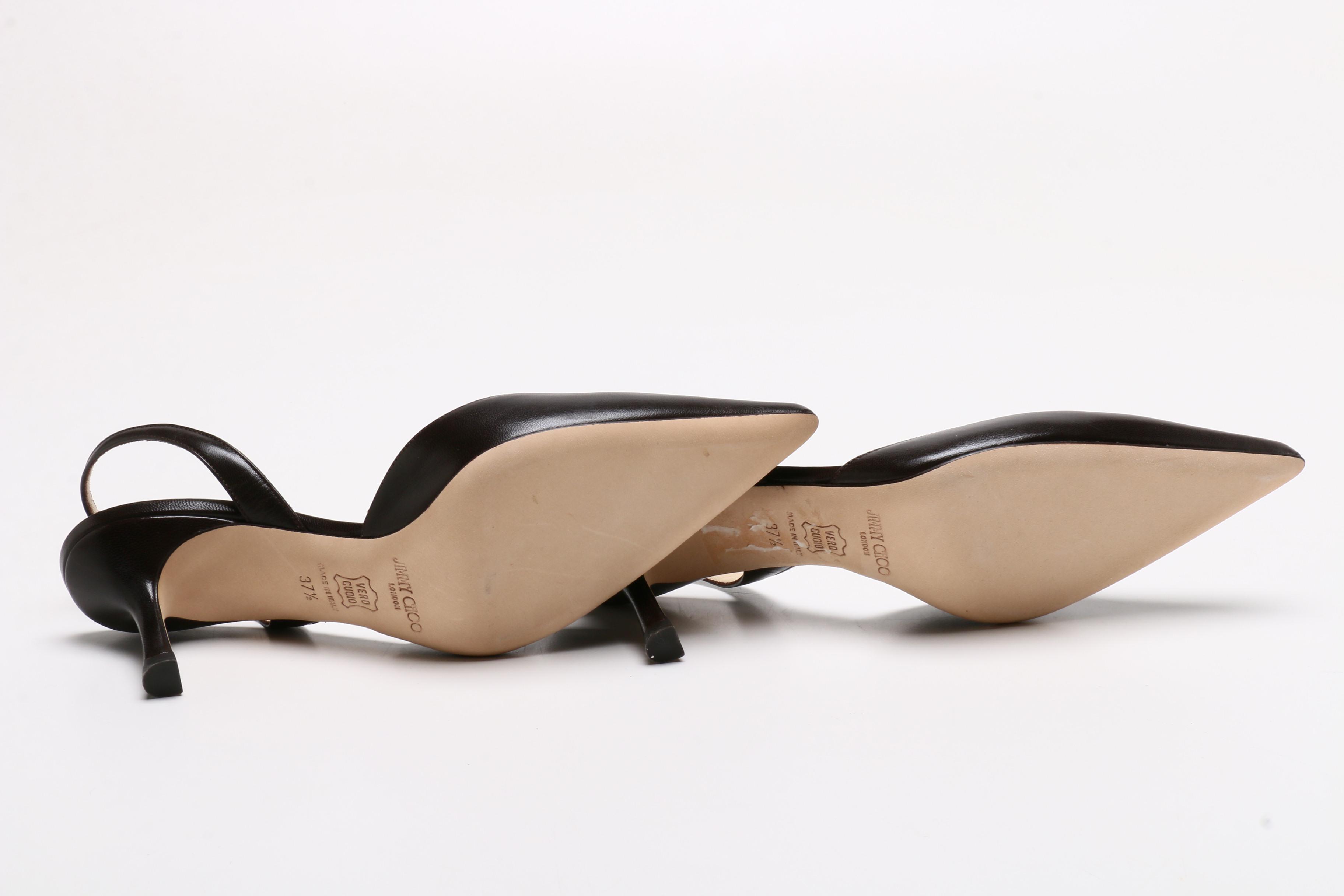 Jimmy Choo London Dark Brown Leather Slingback Heels