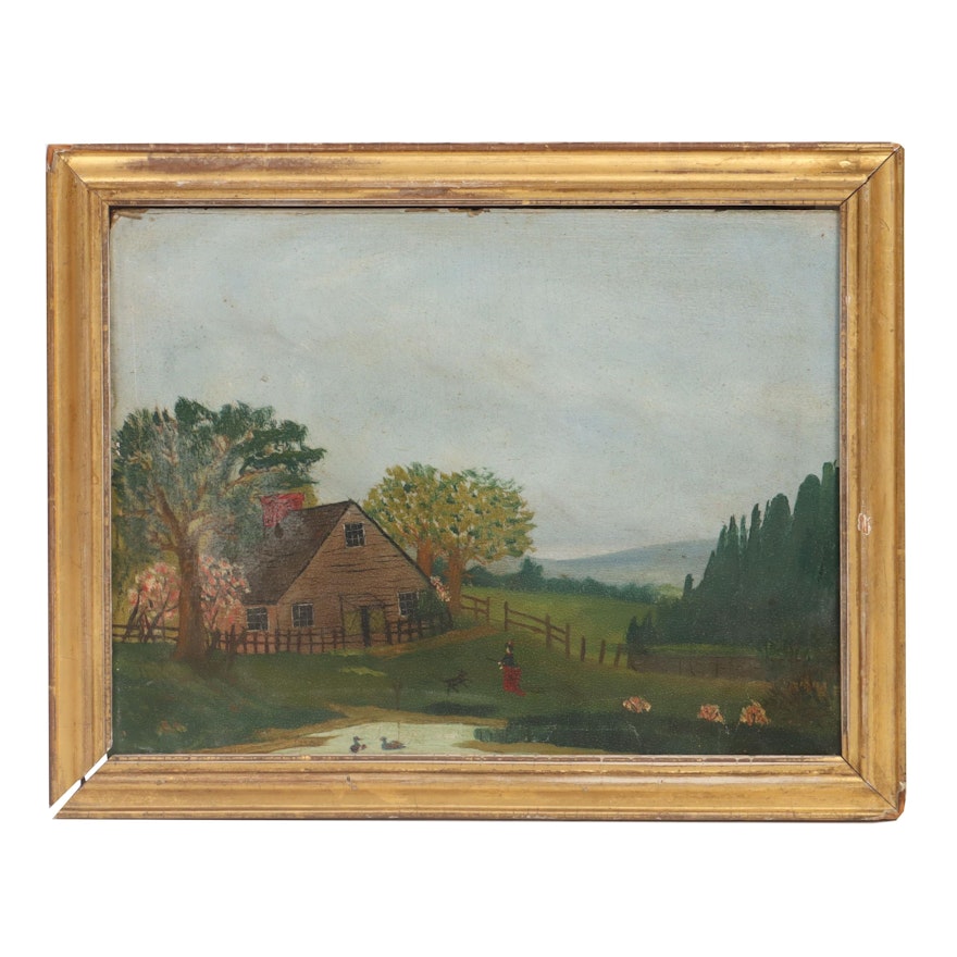 Late 19th Century Rural Landscape Oil Painting