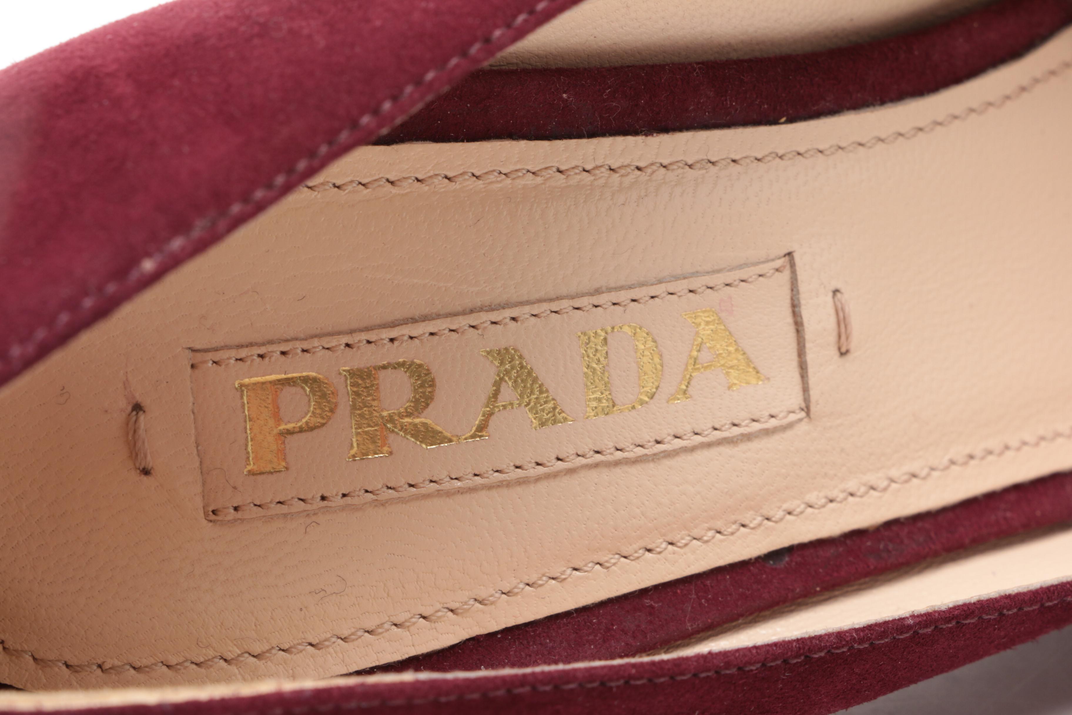 Prada Plum Suede Pumps with Patent Leather Bow
