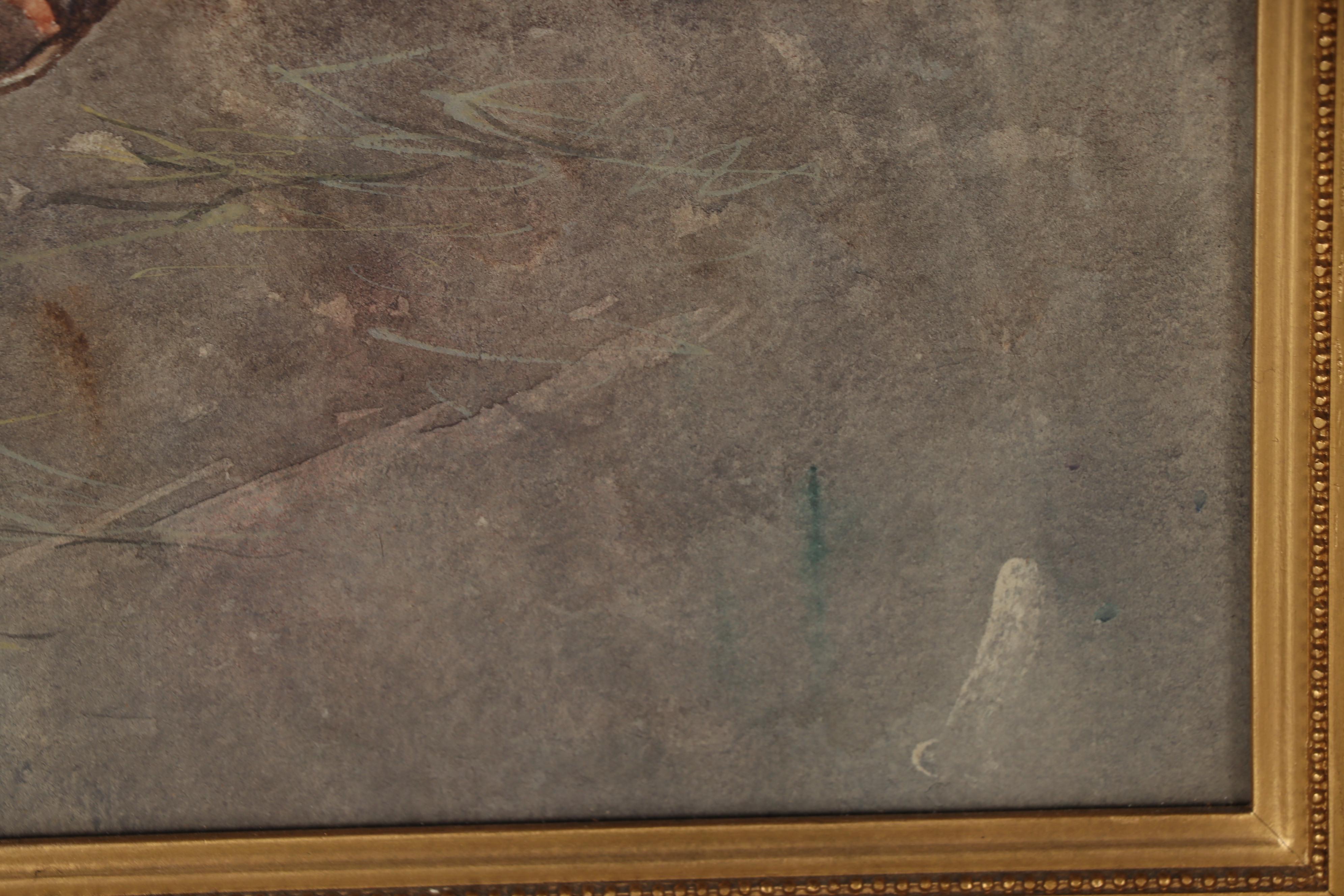 Augusto Daini Genre Scene Watercolor Painting of Friar