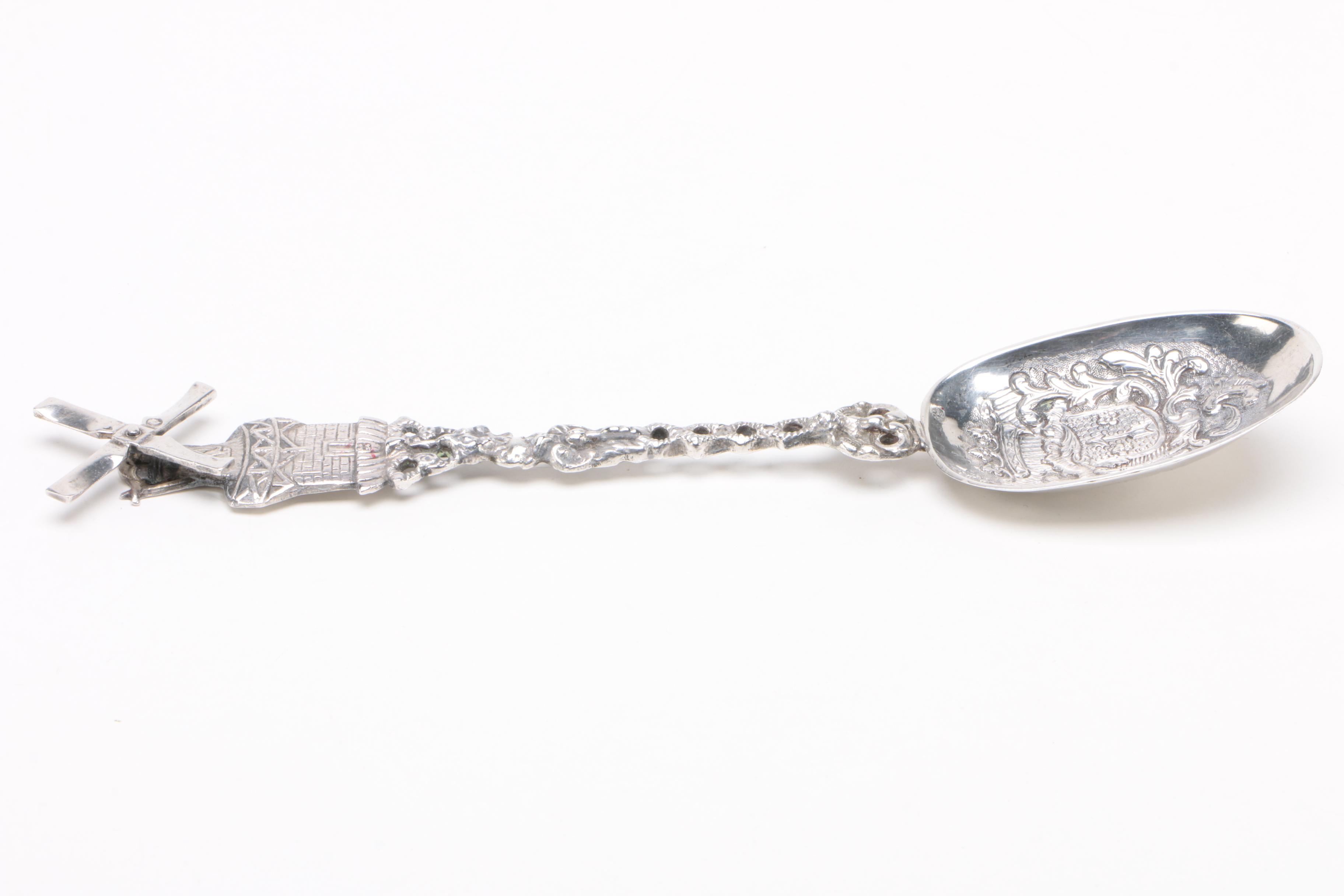 Dutch 800 Silver Souvenir Spoon with Spinning Windmill