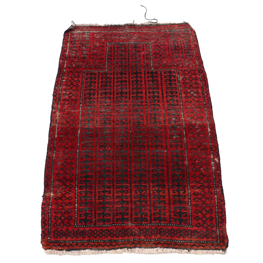 Hand-Knotted Persian Baluch Wool Prayer Rug