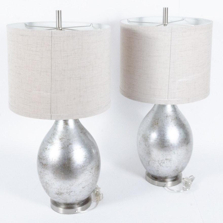 Mercury Glass Style Oversize Table Lamps with Linen Shades