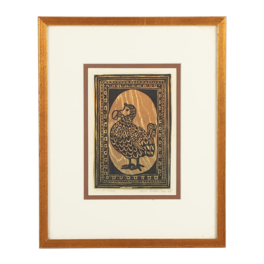 1965 Dodo Bird Woodblock Print
