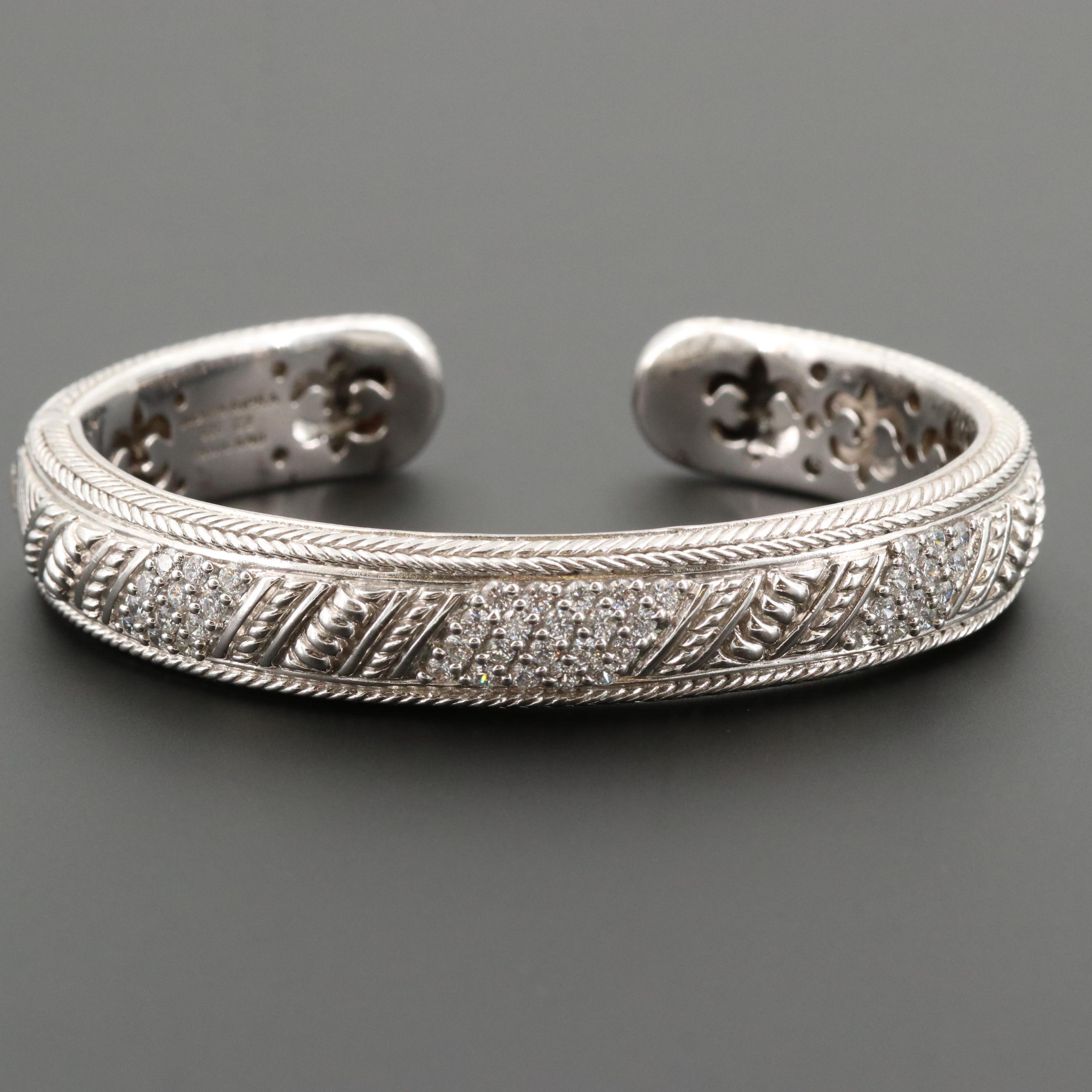 Judith Ripka Sterling Silver Cubic Zirconia Hinged Cuff Bracelet