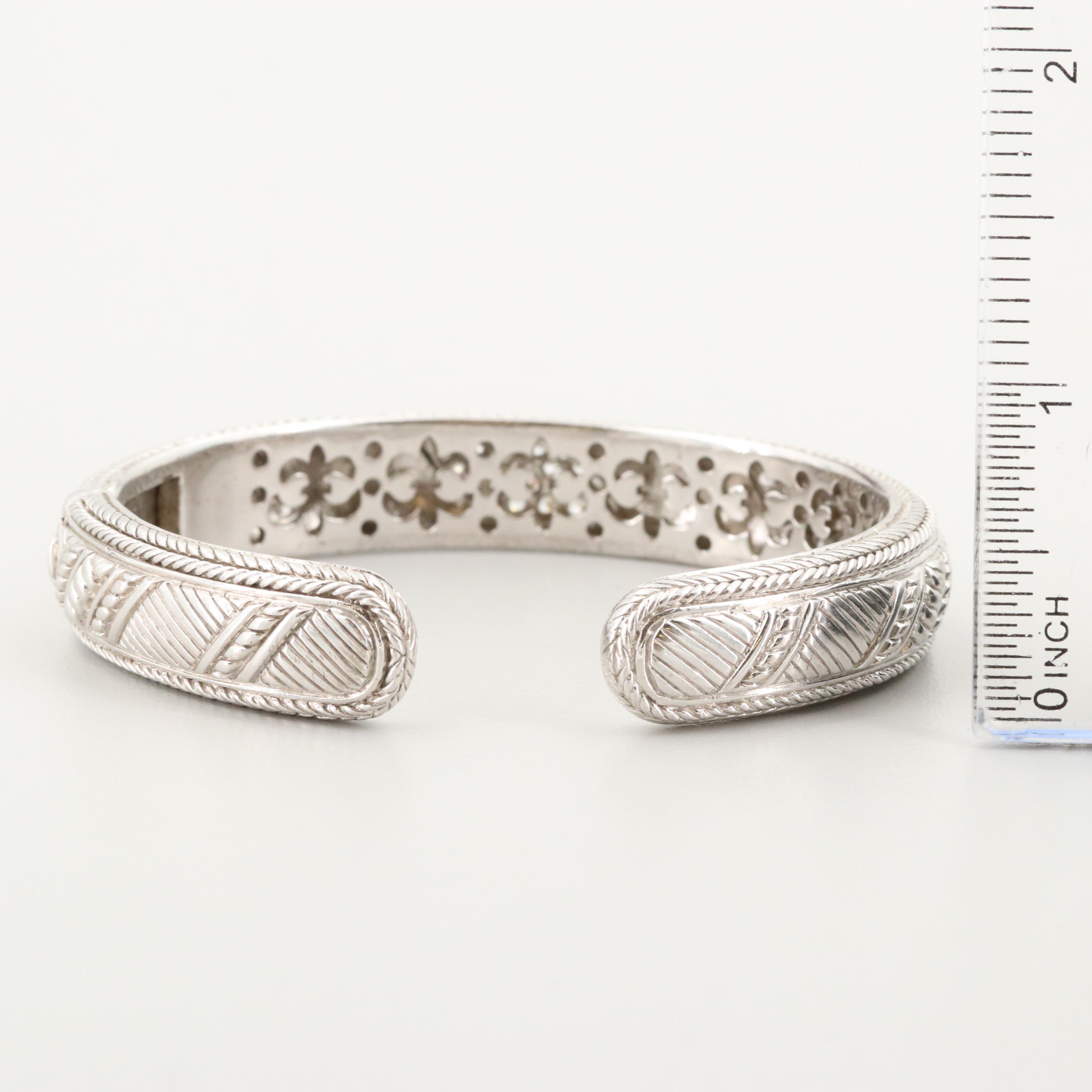 Judith Ripka Sterling Silver Cubic Zirconia Hinged Cuff Bracelet
