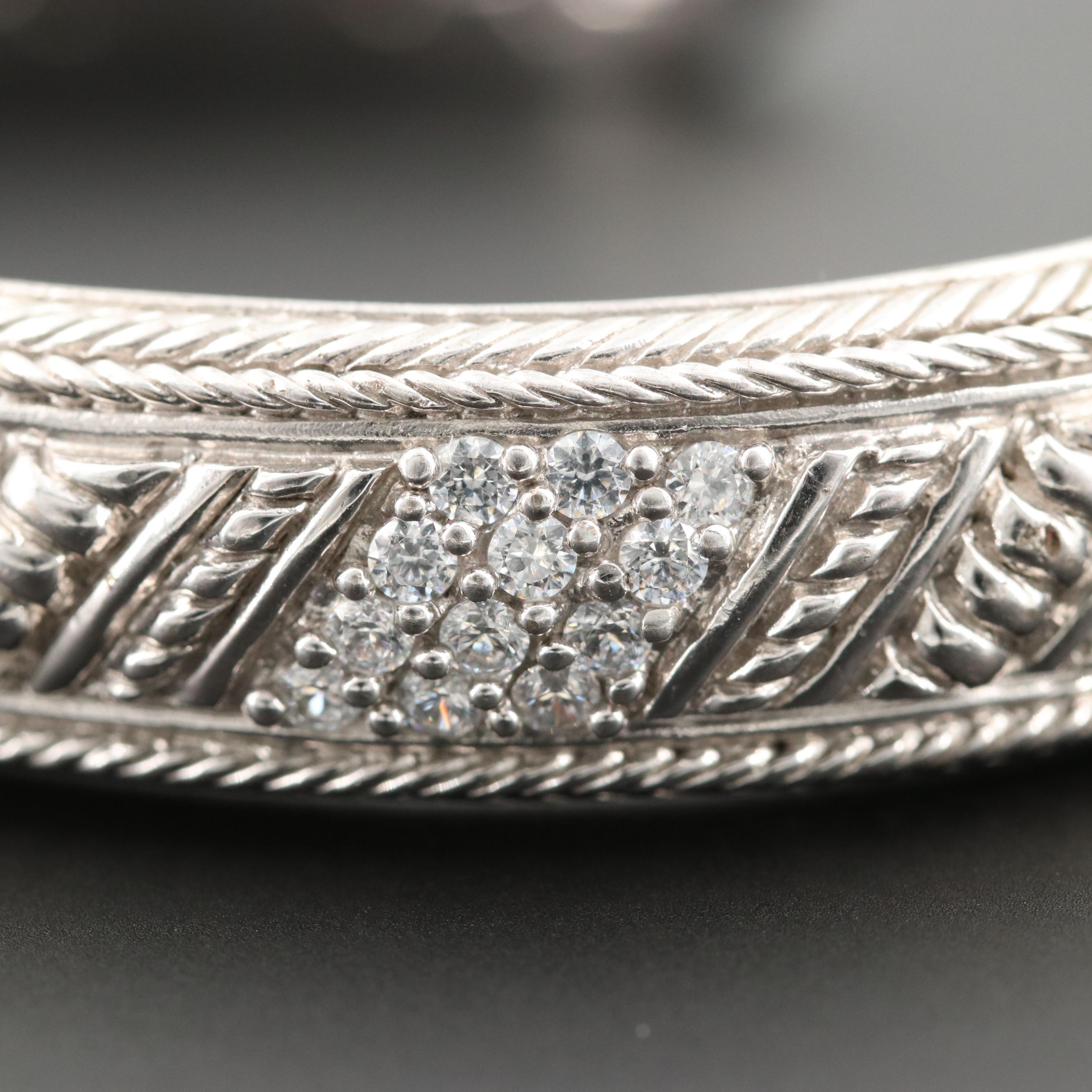 Judith Ripka Sterling Silver Cubic Zirconia Hinged Cuff Bracelet