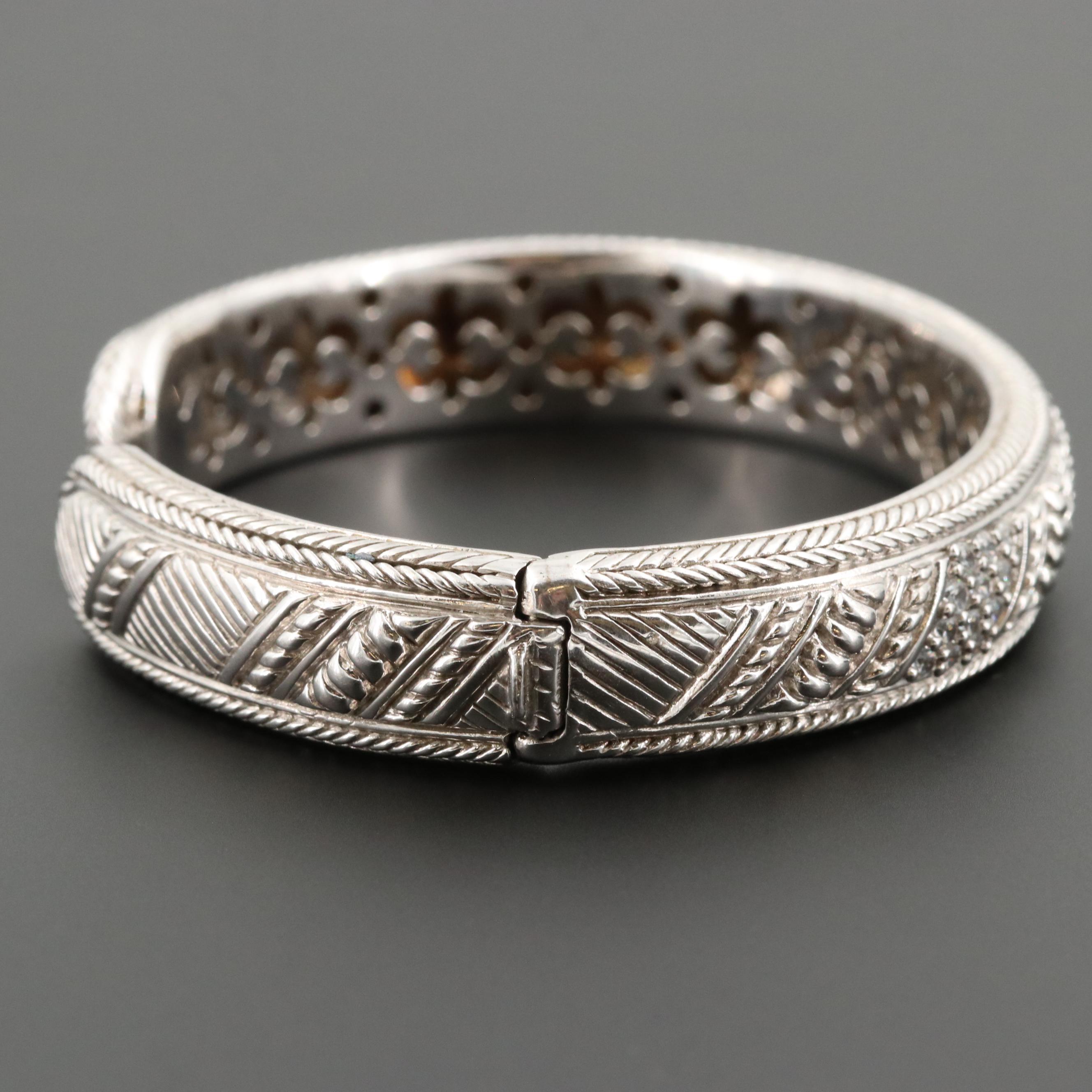 Judith Ripka Sterling Silver Cubic Zirconia Hinged Cuff Bracelet