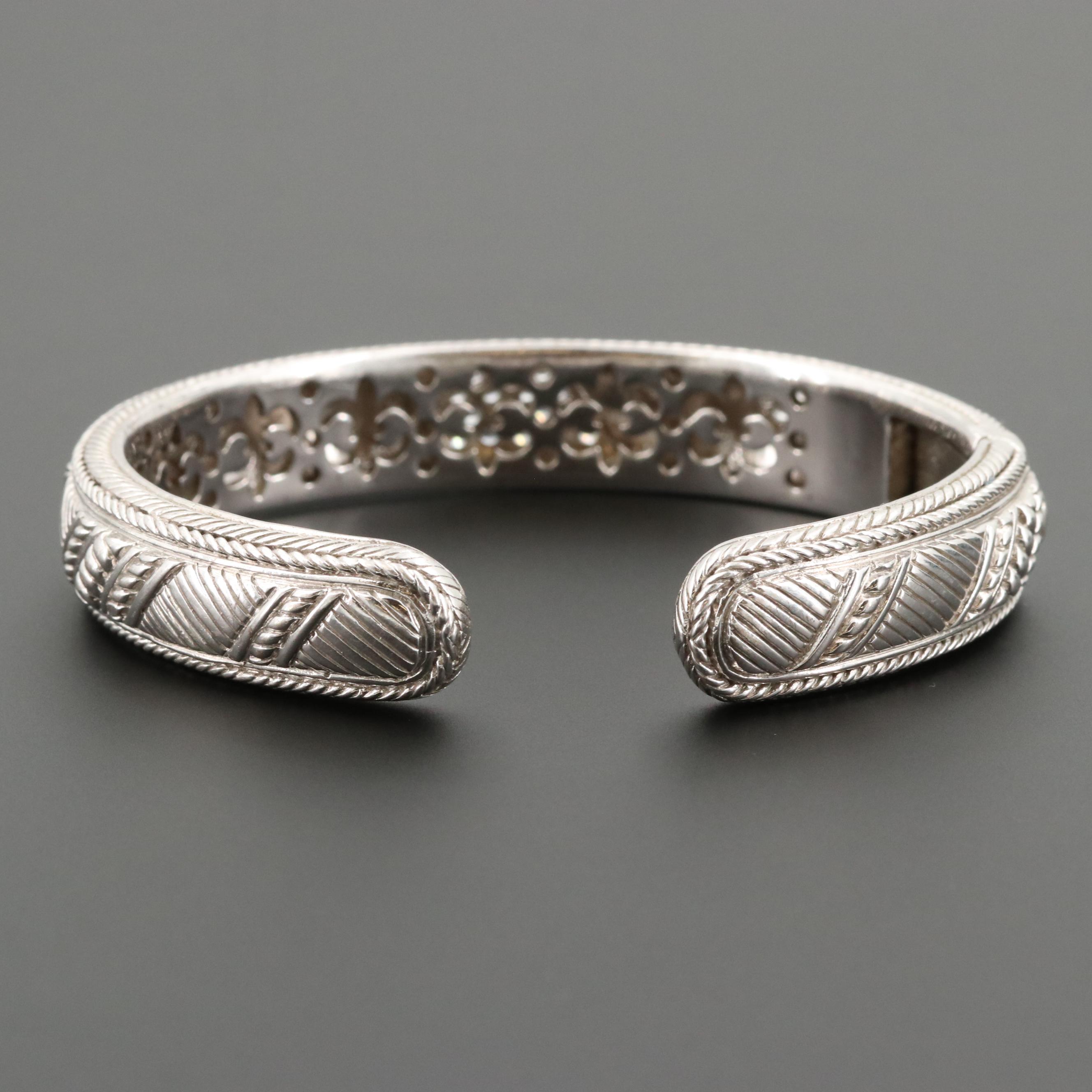 Judith Ripka Sterling Silver Cubic Zirconia Hinged Cuff Bracelet