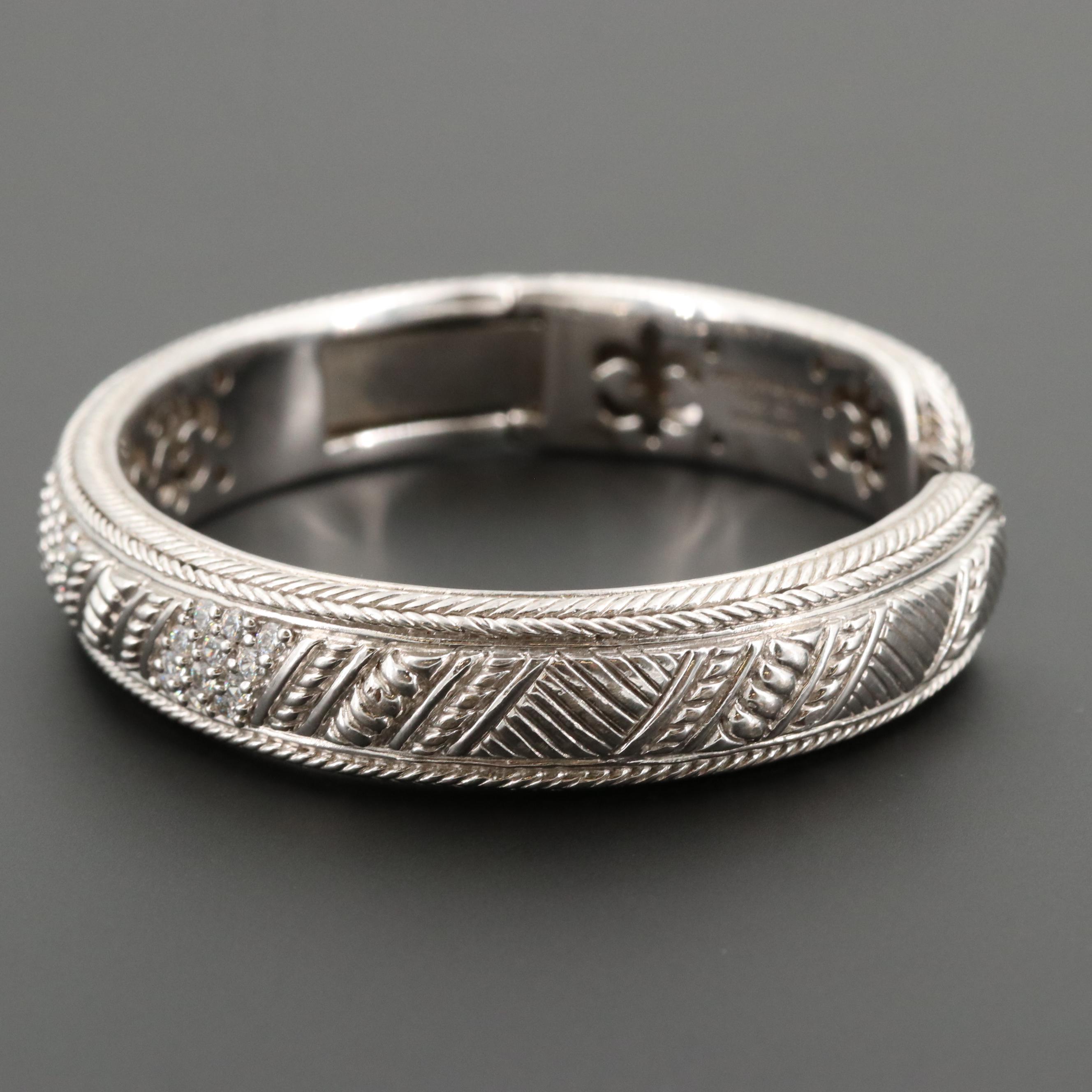 Judith Ripka Sterling Silver Cubic Zirconia Hinged Cuff Bracelet