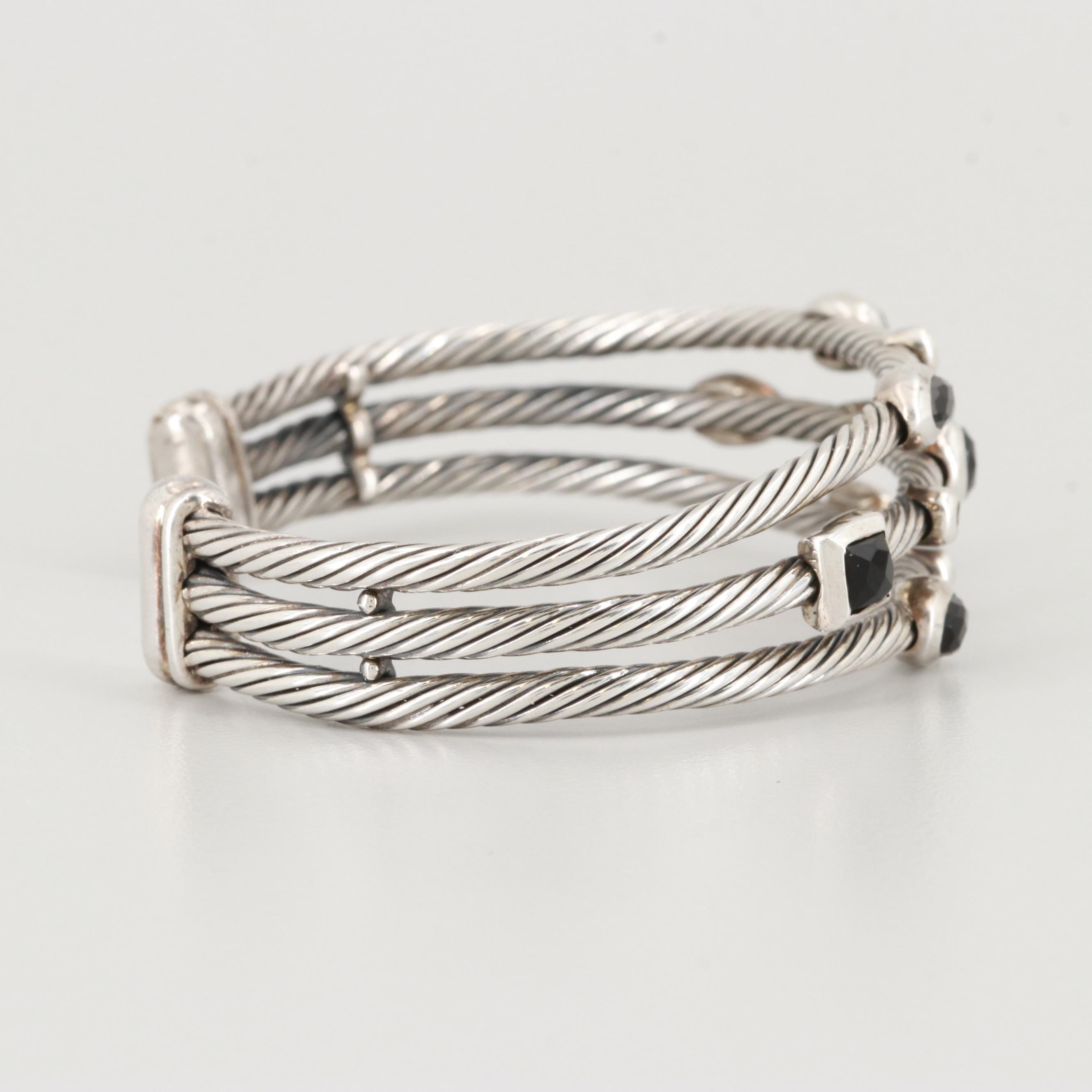 David Yurman Diamond and Black Onyx "Confetti" Three Row Cuff Bracelet