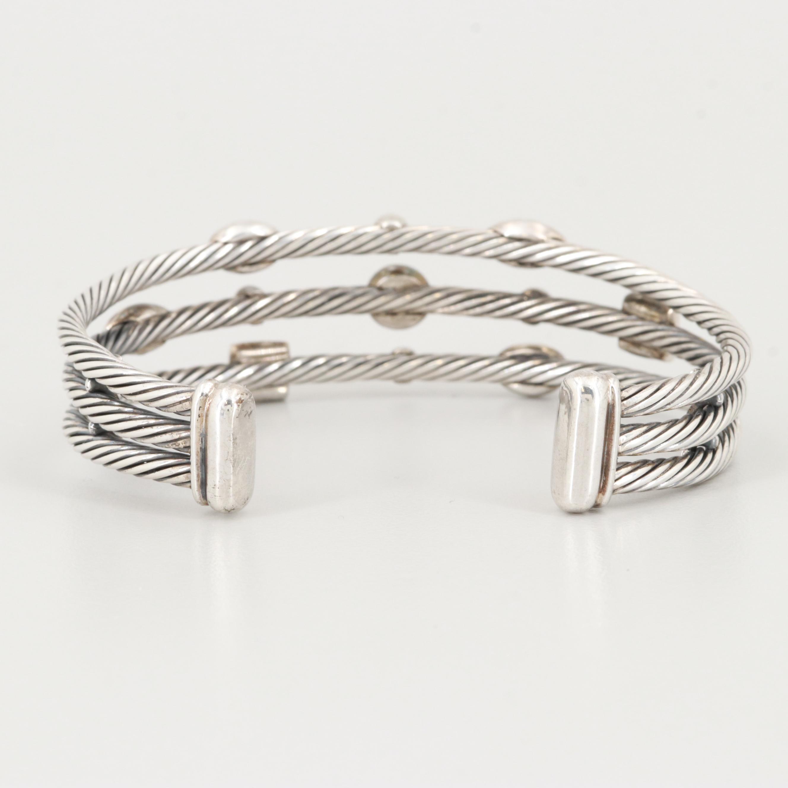 David Yurman Diamond and Black Onyx "Confetti" Three Row Cuff Bracelet